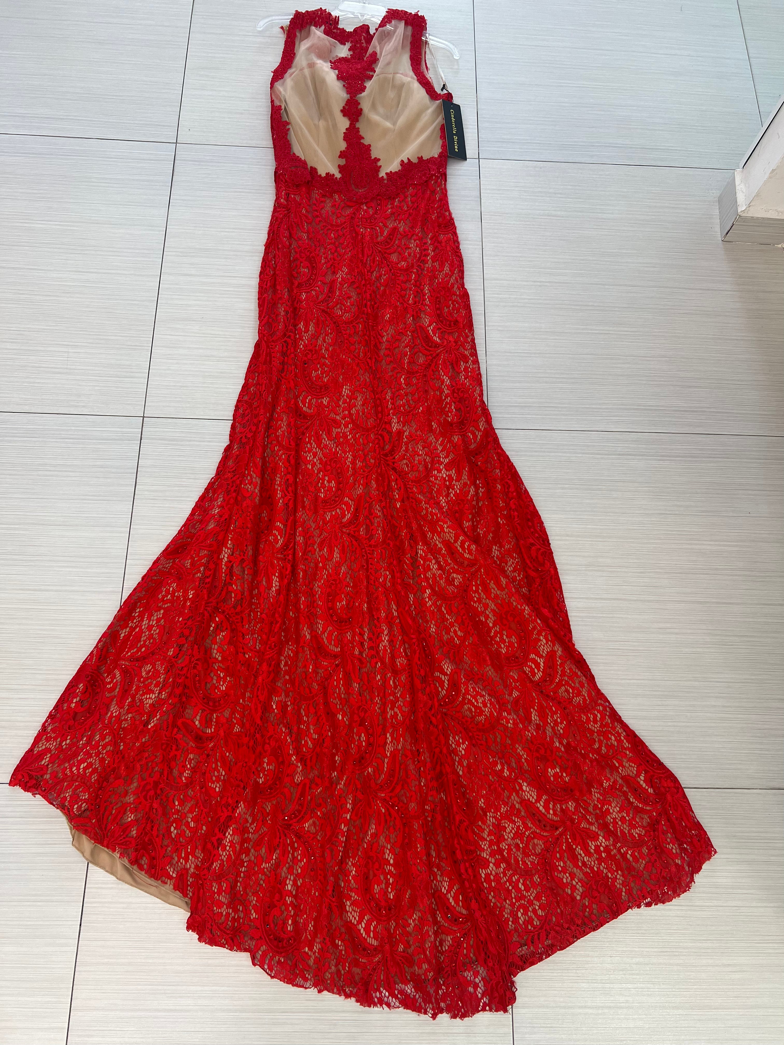 VESTIDO LARGO ROJO ENCAJE