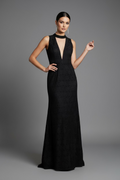 VESTIDO LARGO NEGRO ENCAJE J15143