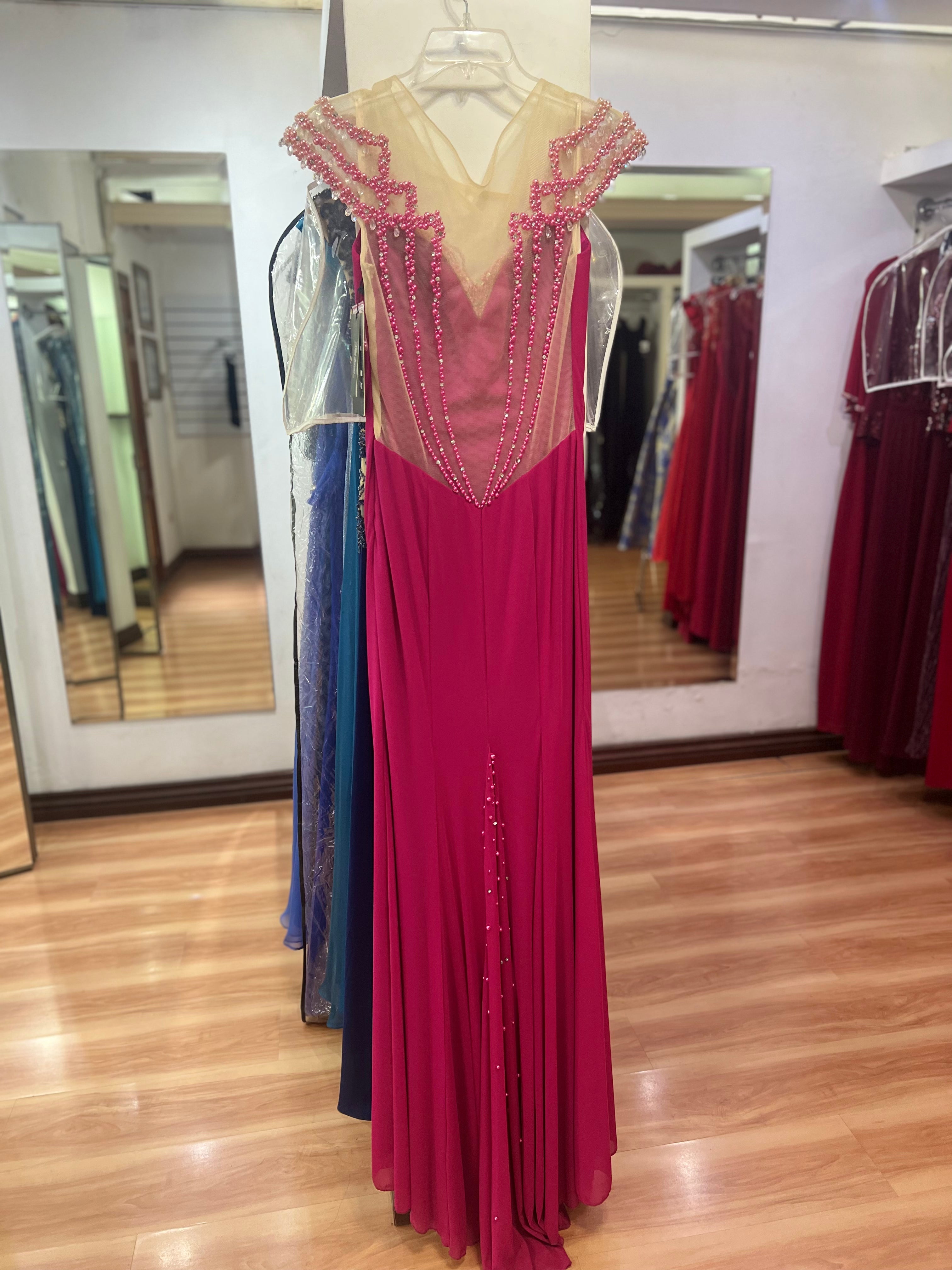 VESTIDO LARGO FUCSIA BORDADO
