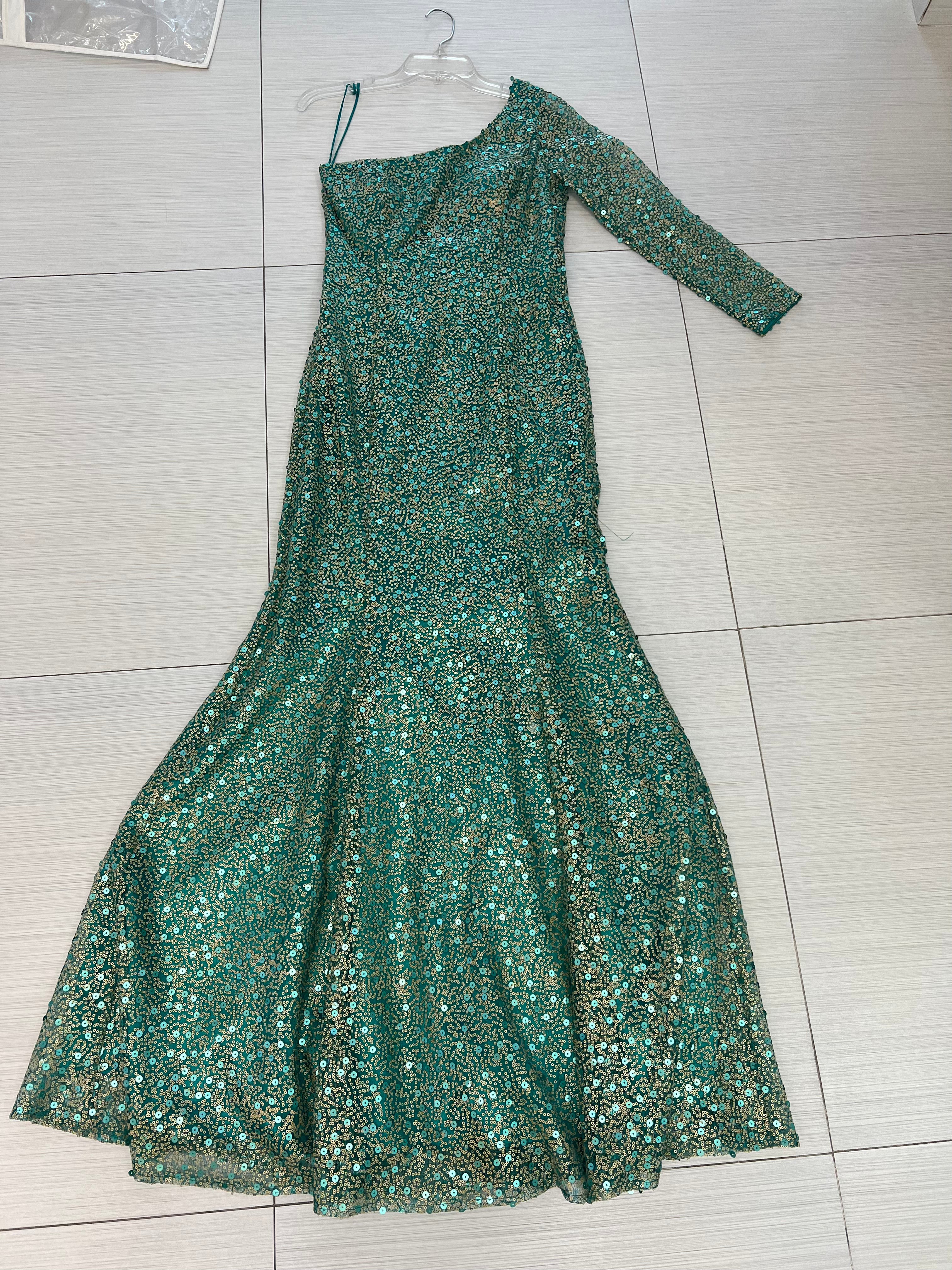VESTIDO LARGO VERDE BORDADO