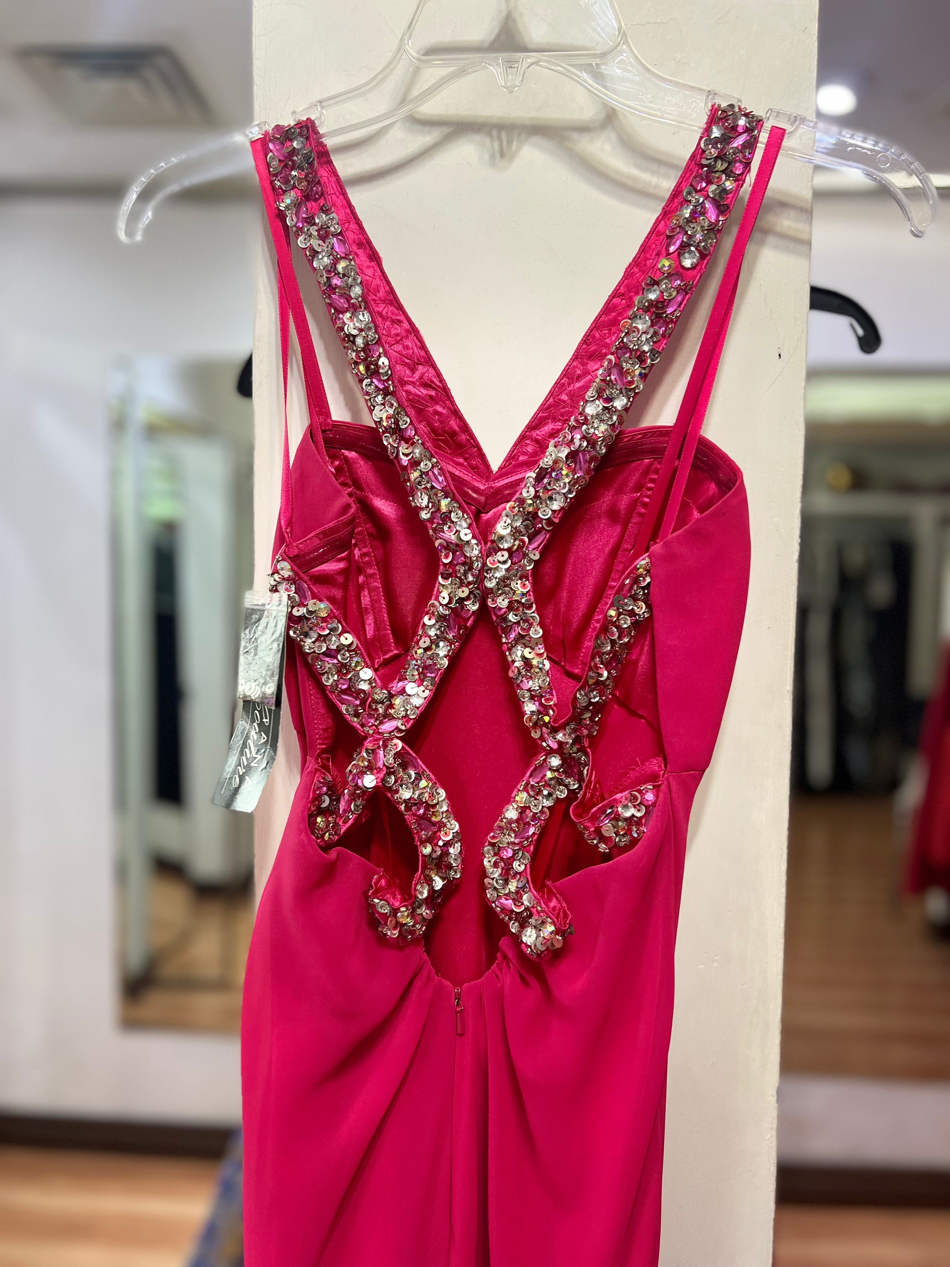 VESTIDO LARGO ROSA BORDADO