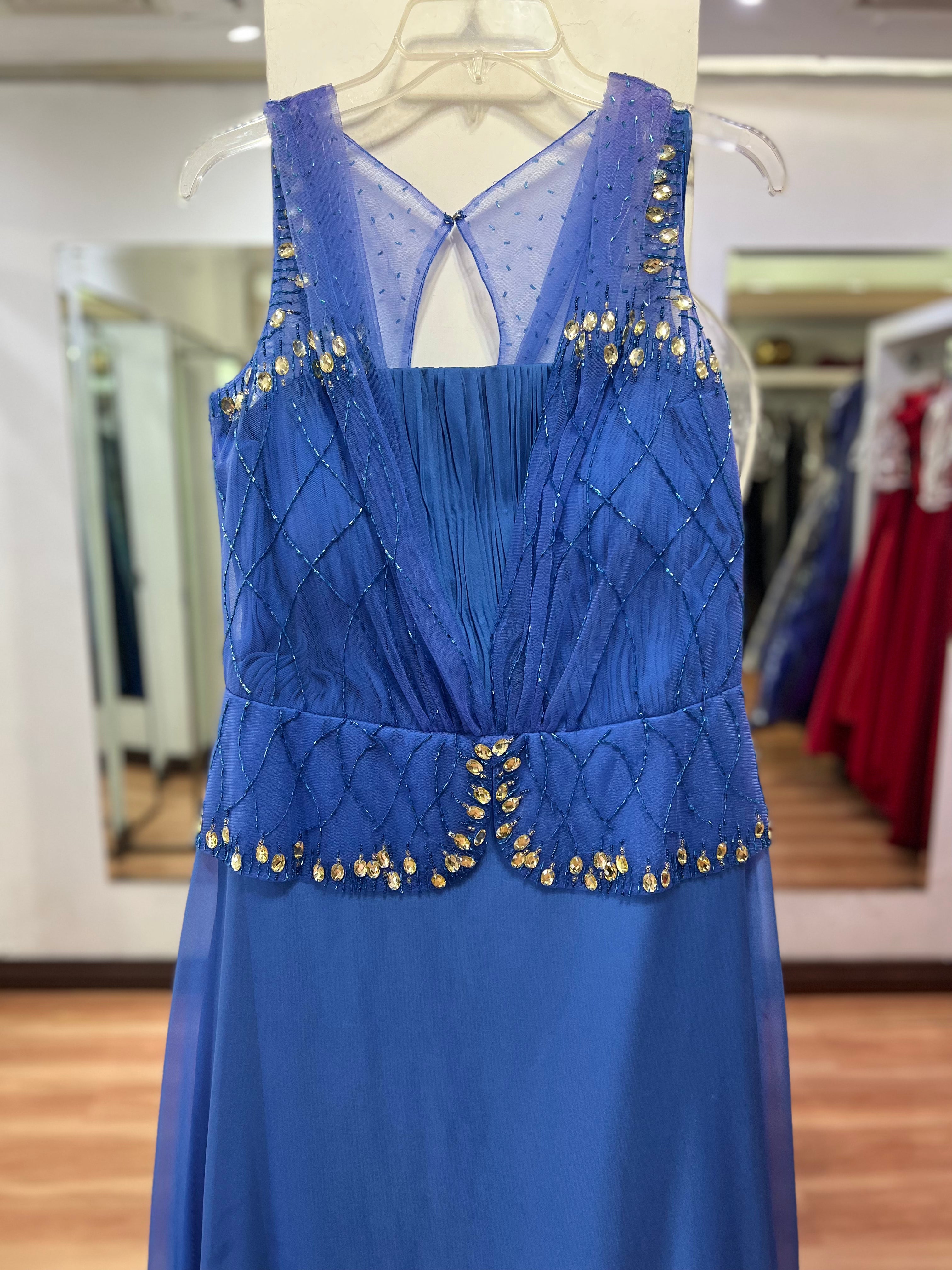 VESTIDO LARGO AZUL PEDRERÍA