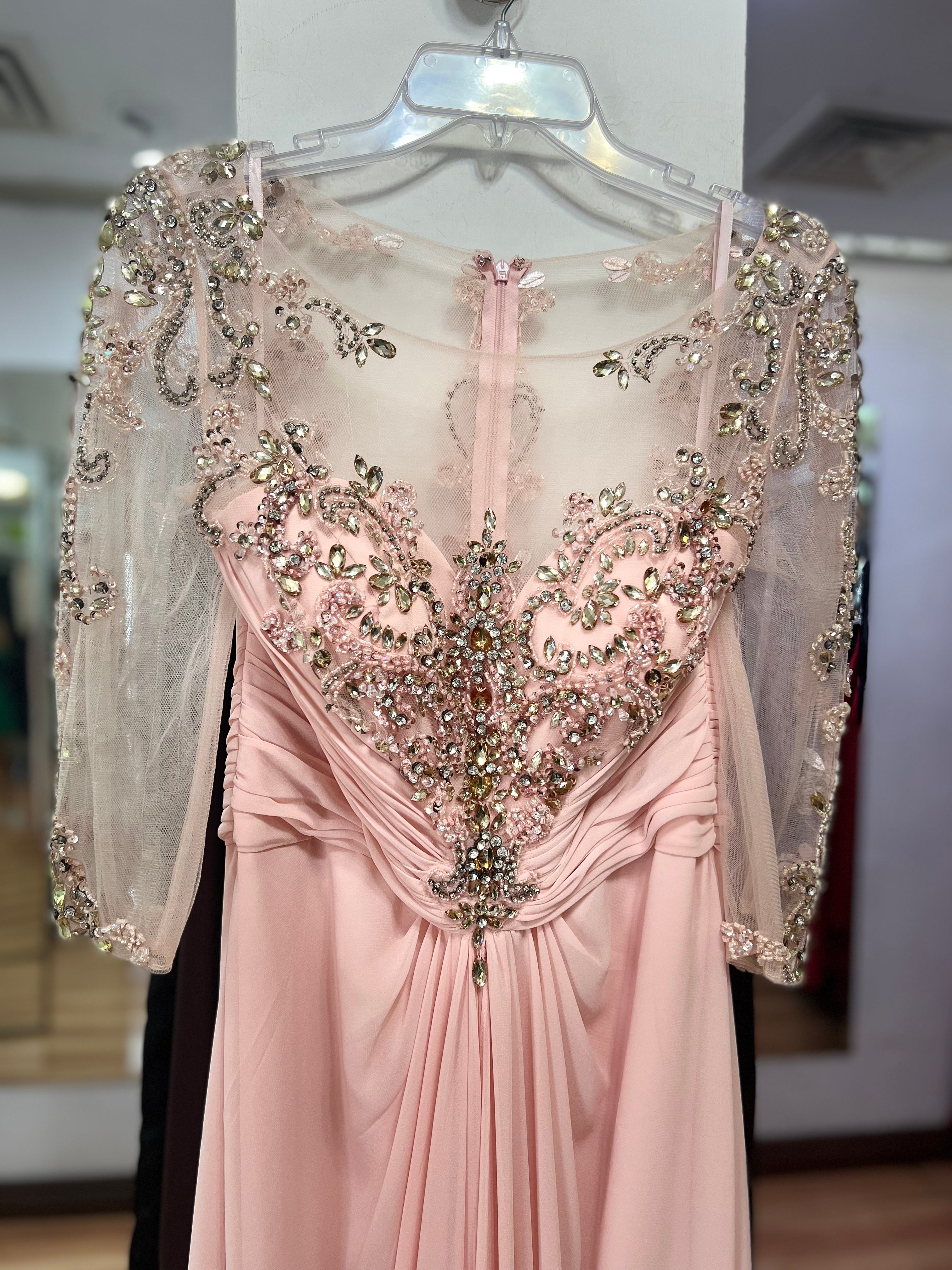 VESTIDO LARGO ROSA PEDRERÍA