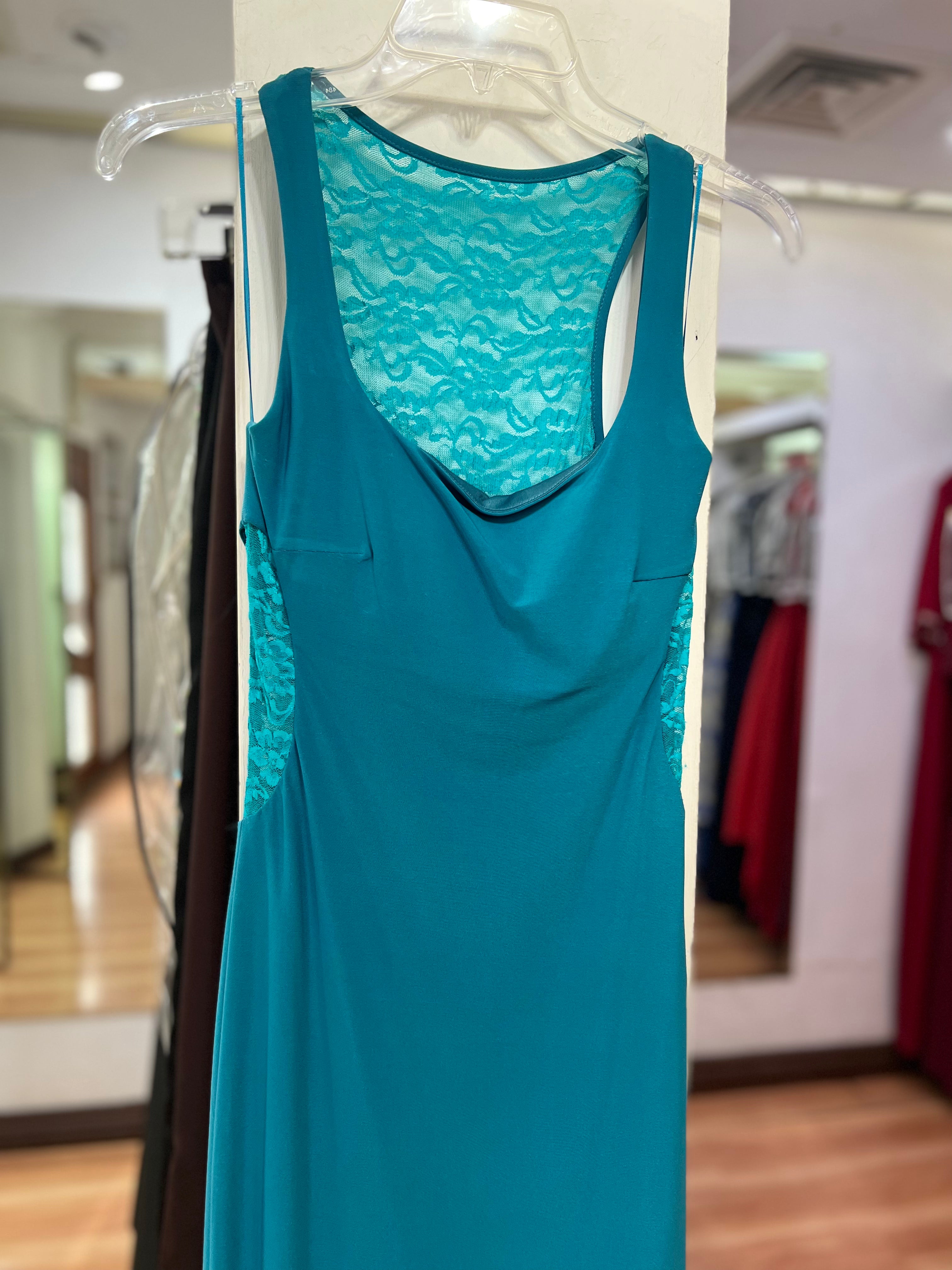 VESTIDO LARGO AQUA ENCAJE