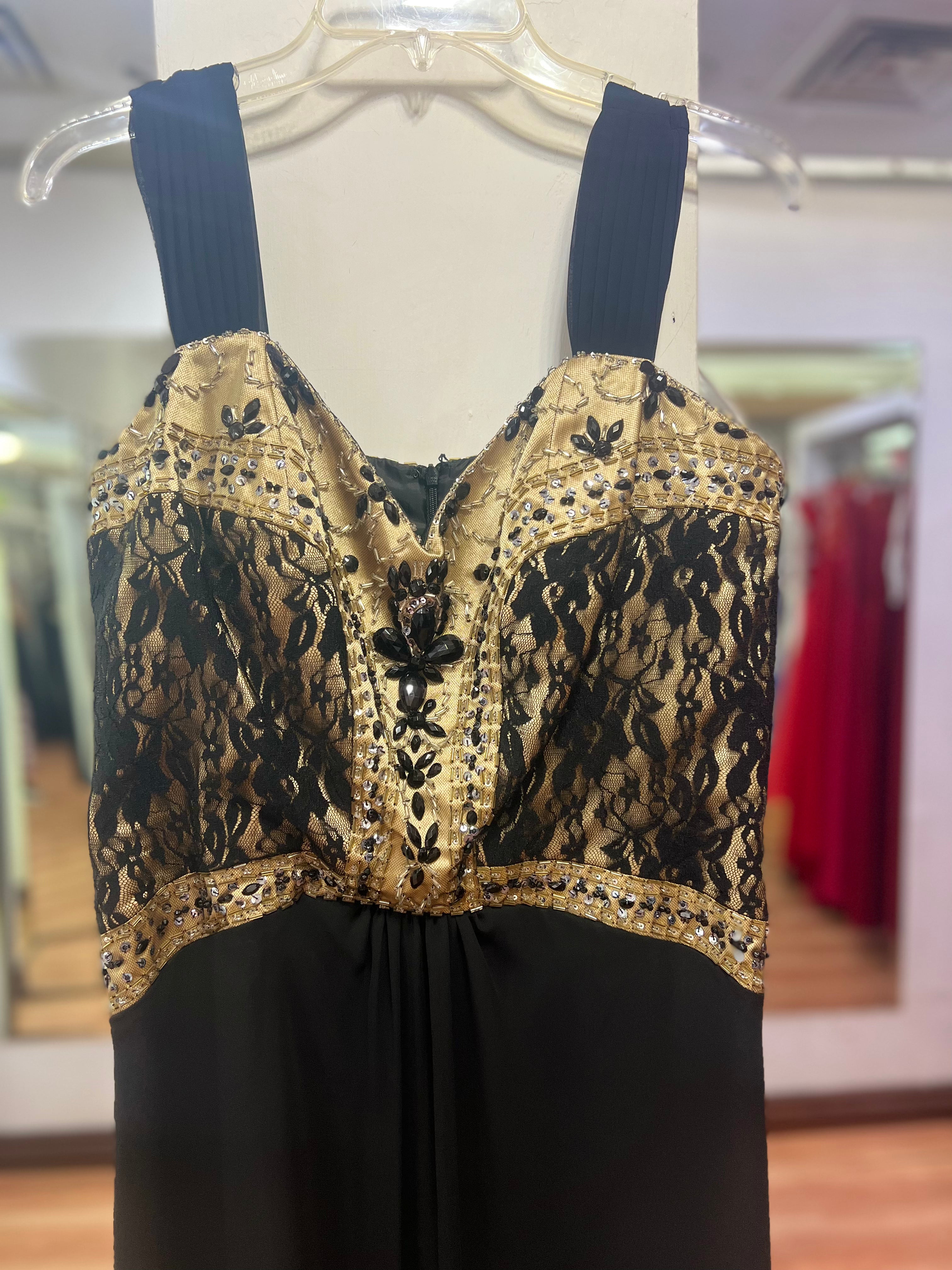 VESTIDO LARGO NEGRO Y DORADO