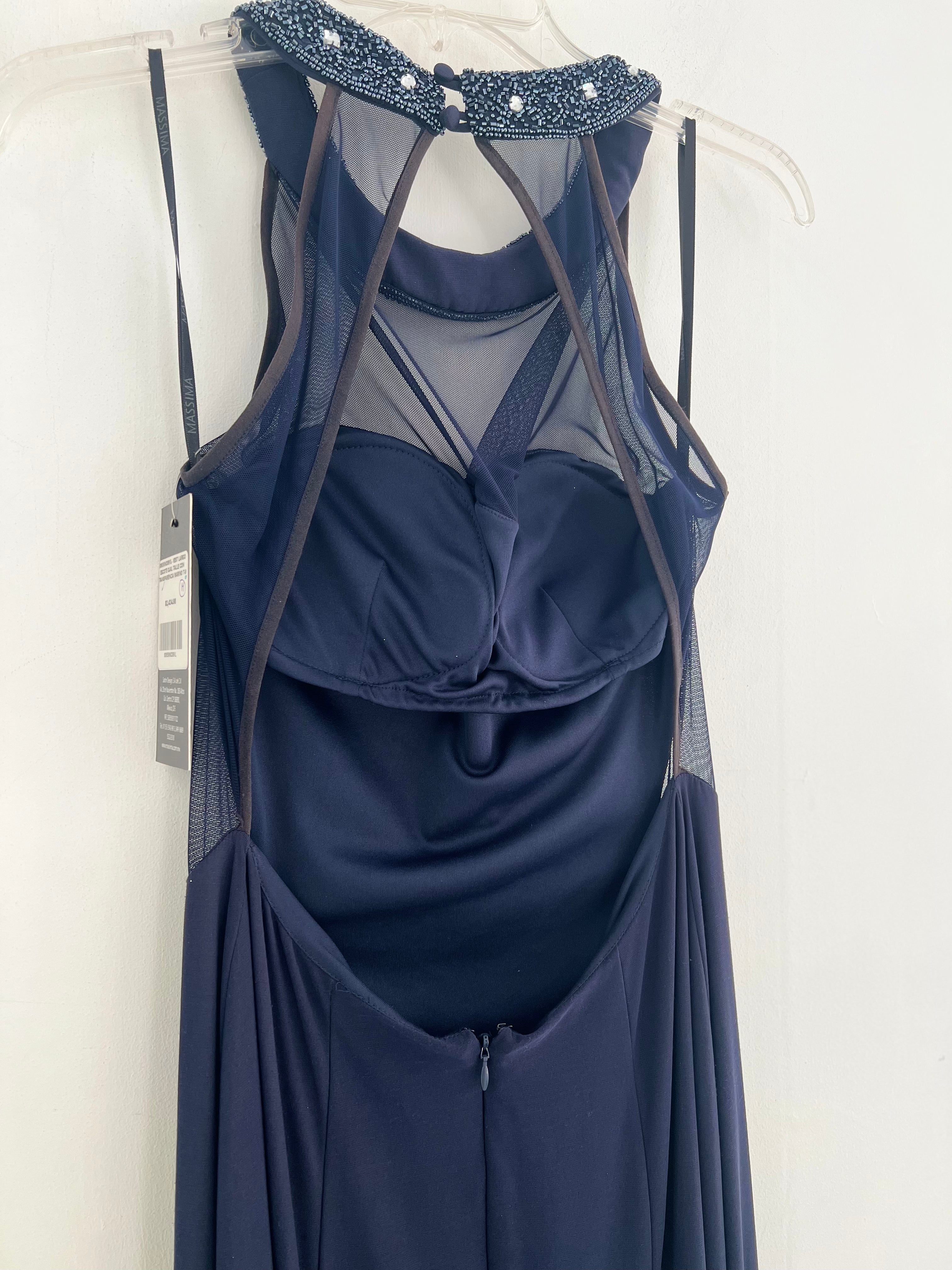 VESTIDO LARGO AZUL MARINO HALTER