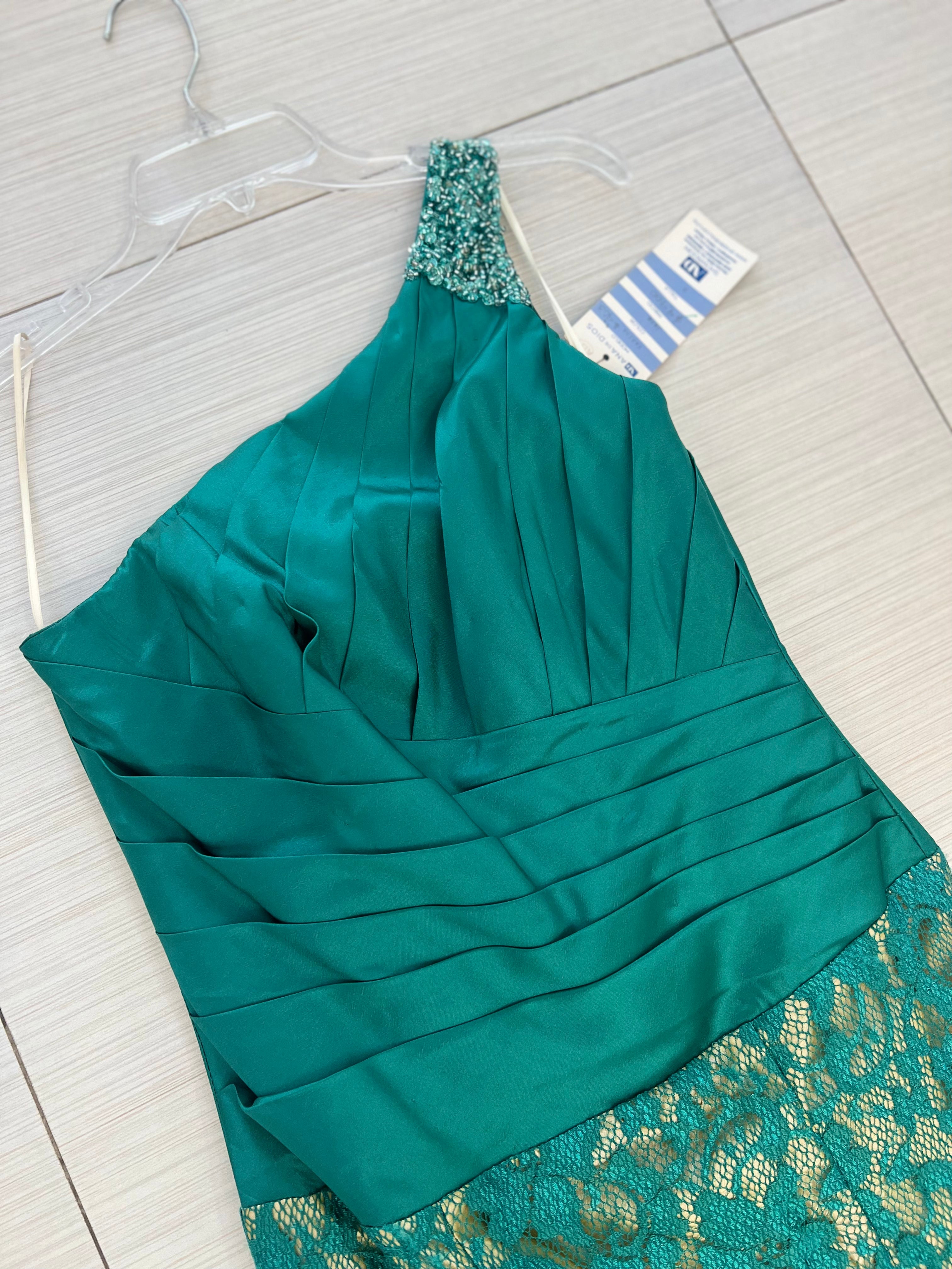 VESTIDO LARGO VERDE ENCAJE