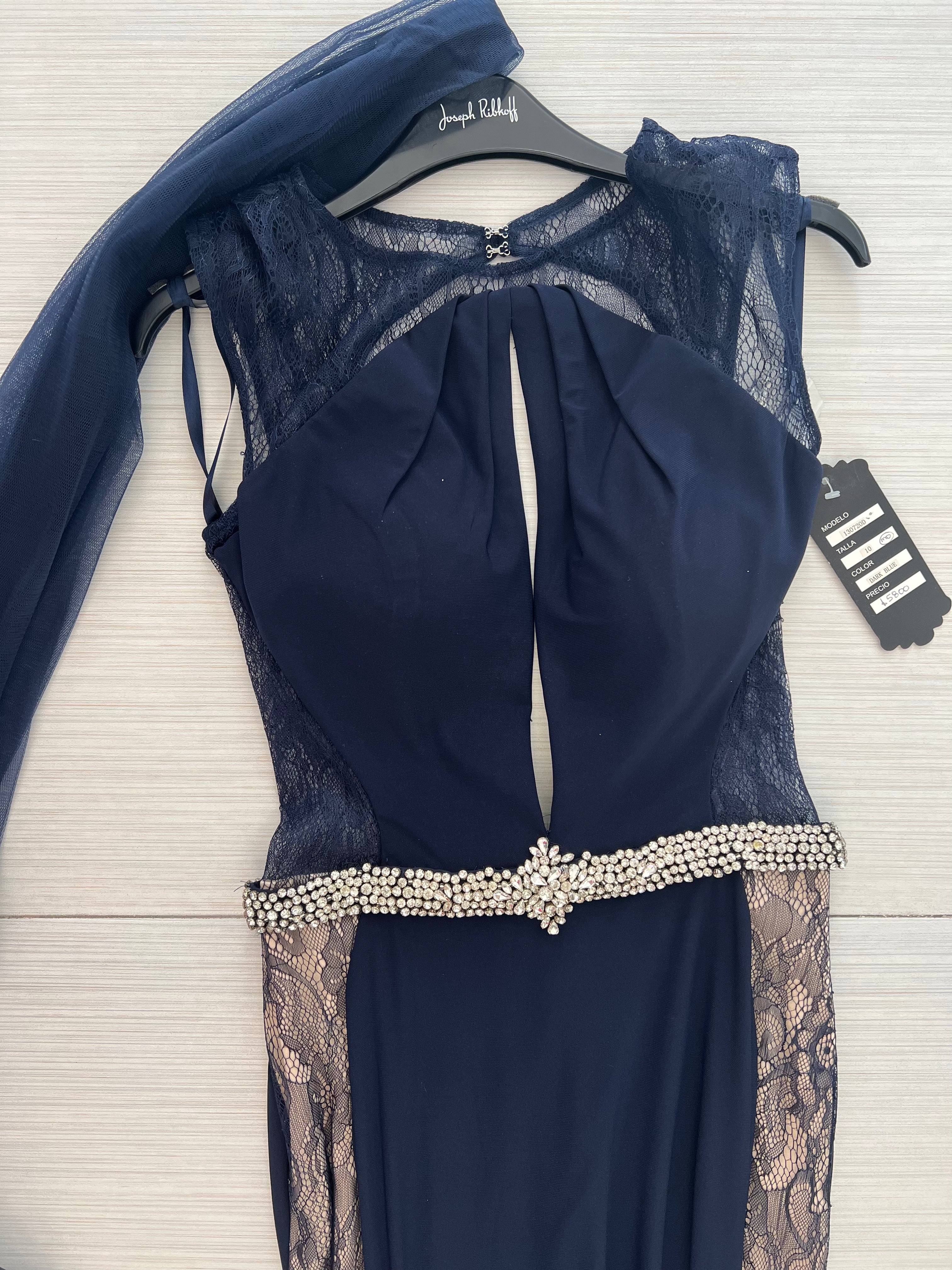 VESTIDO LARGO AZUL MARINO ESCOTADO