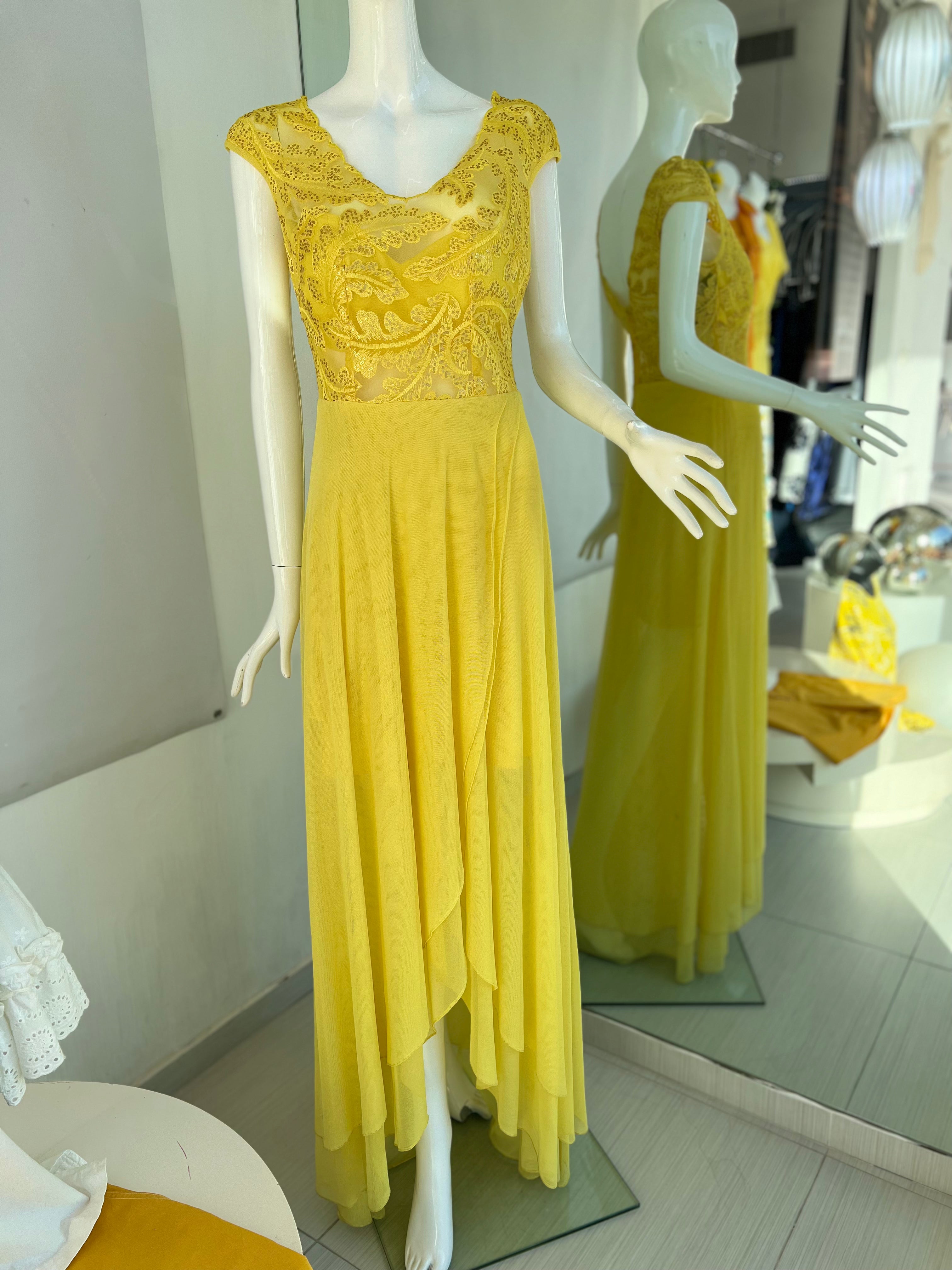 VESTIDO LARGO AMARILLO ENCAJE