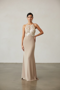 VESTIDO LARGO BEIGE LENTEJUELAS