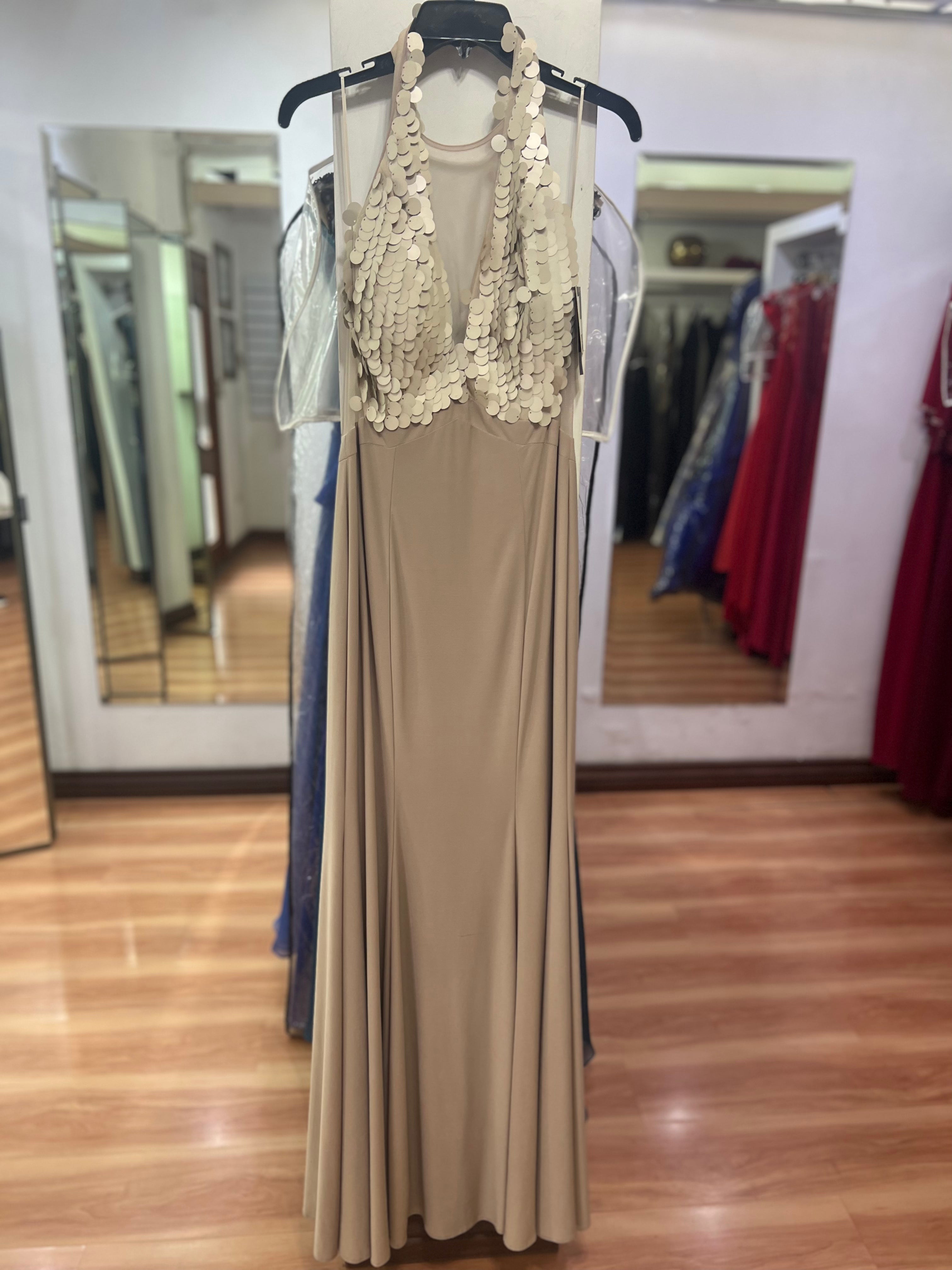 VESTIDO LARGO BEIGE LENTEJUELAS