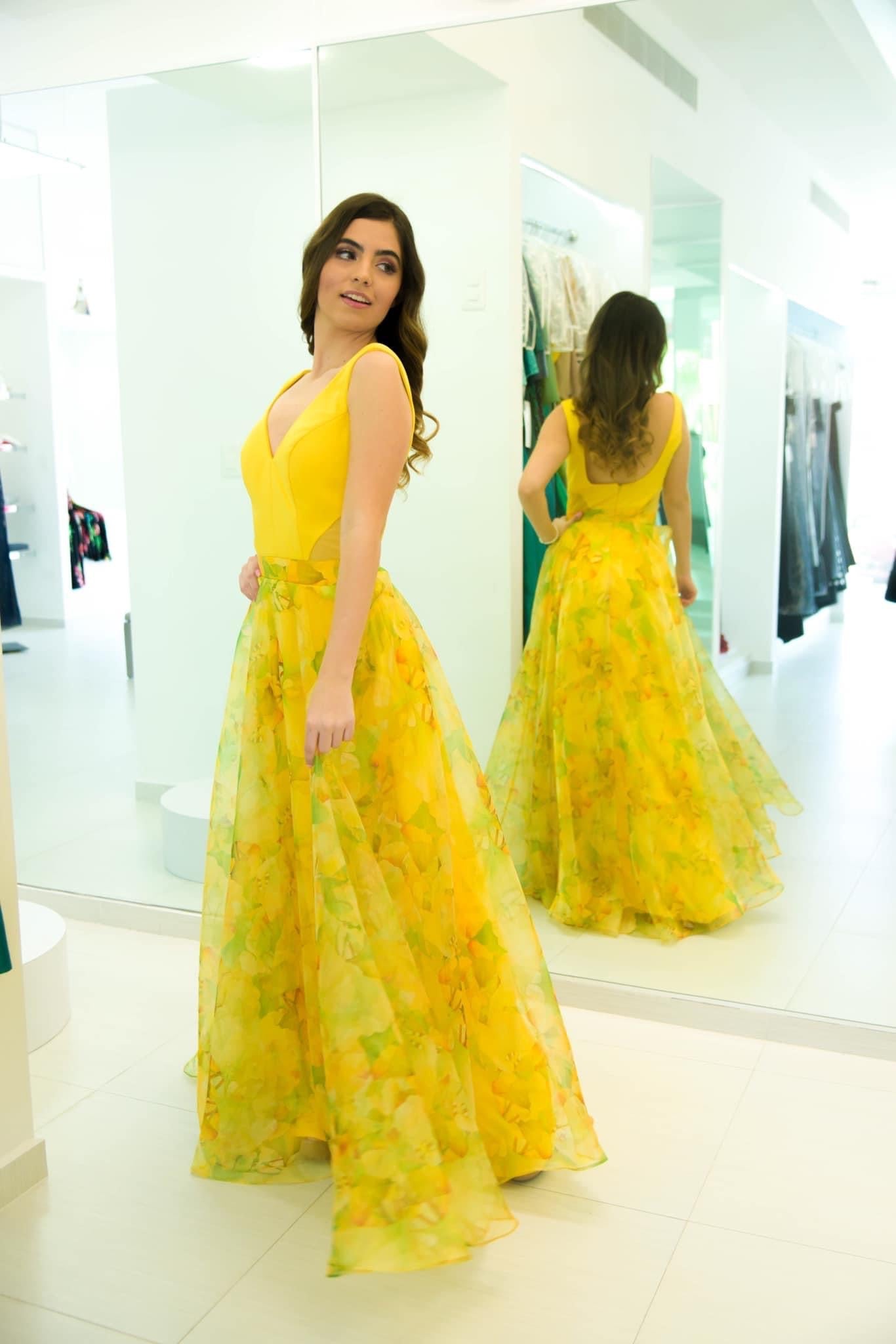 VESTIDO LARGO AMARILLO ESTAMPADO