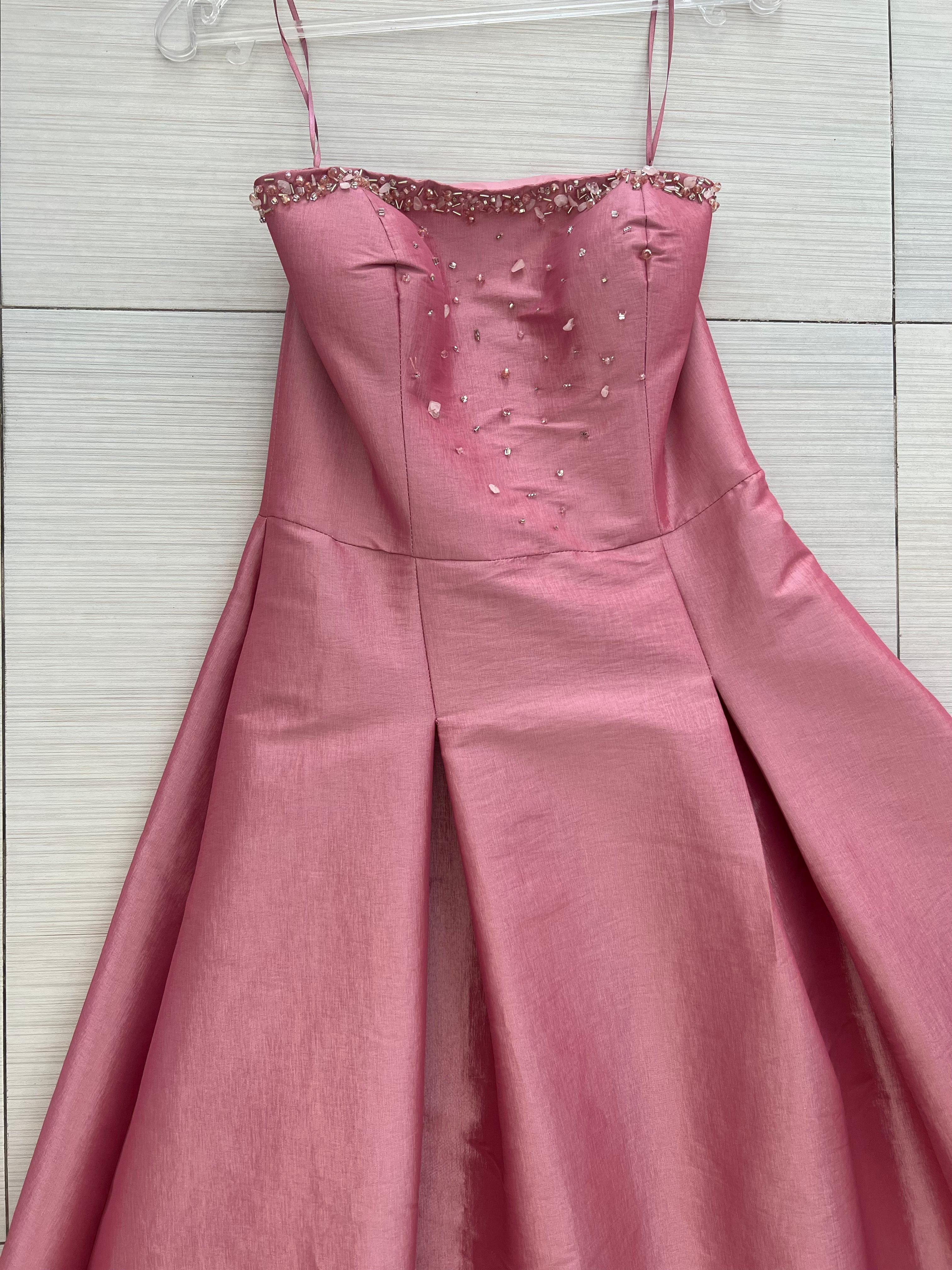 VESTIDO LARGO ROSA STRAPLESS