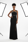 VESTIDO LARGO NEGRO BORDADO M15194