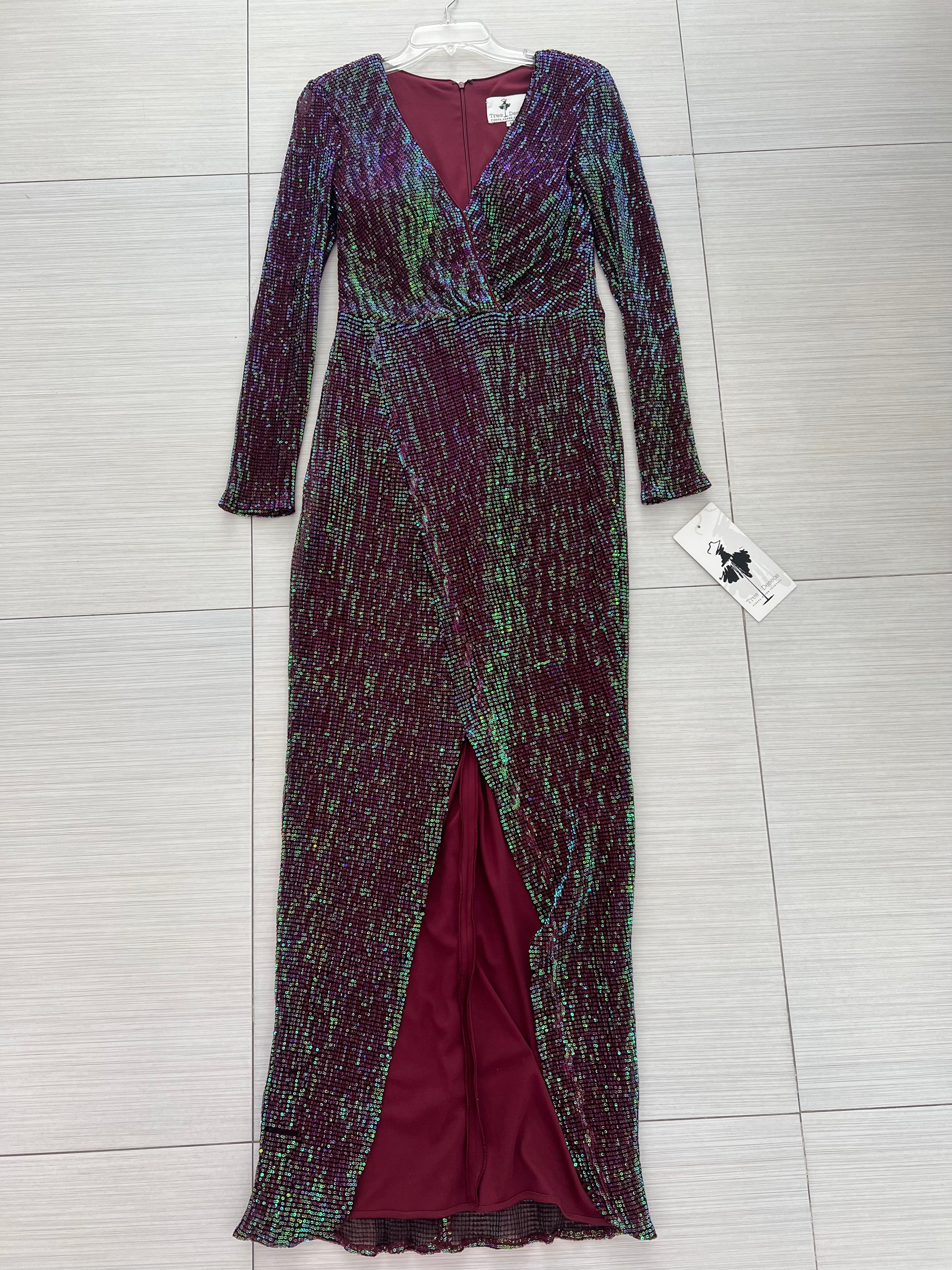 VESTIDO LARGO VINO LENTEJUELAS
