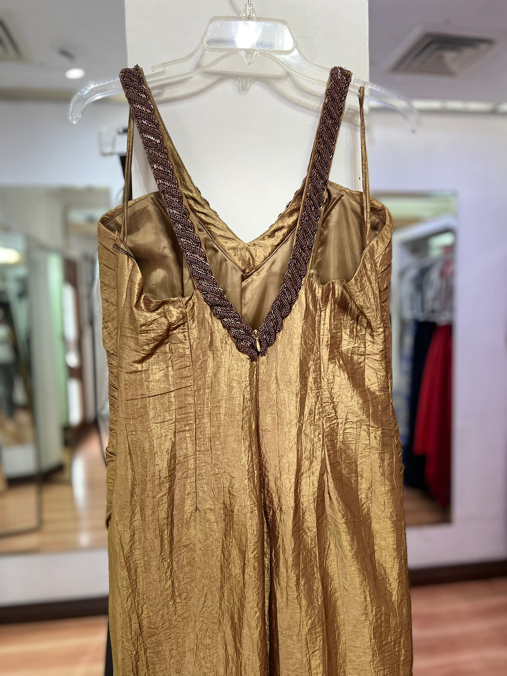 VESTIDO LARGO CAFÉ BORDADO