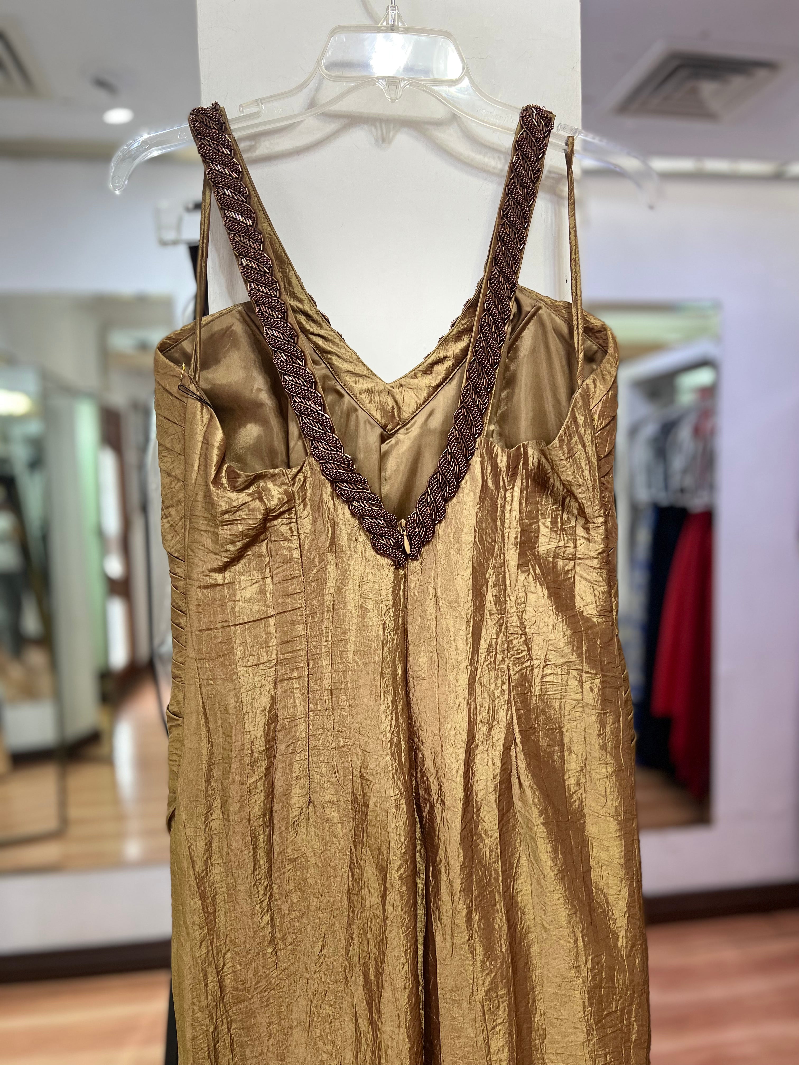VESTIDO LARGO CAFÉ BORDADO