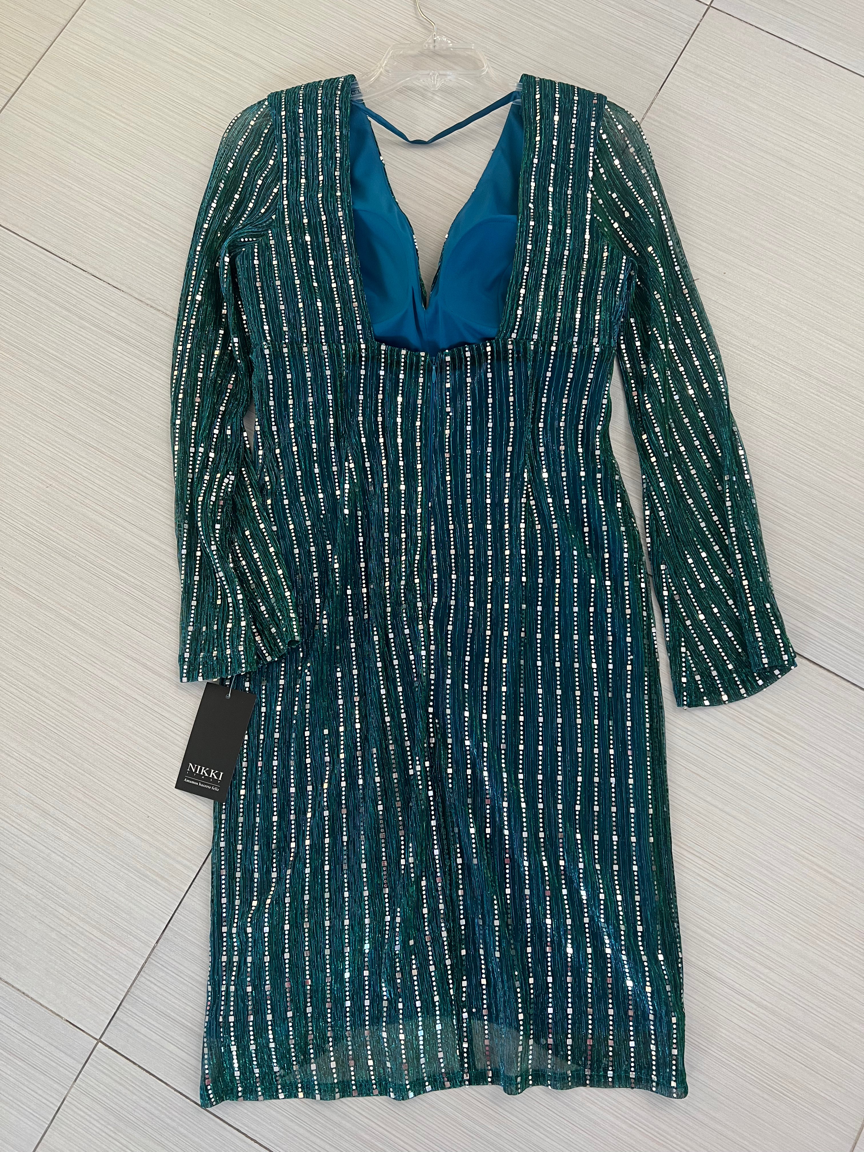 VESTIDO AQUA/PLATEADO