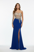 VESTIDO LARGO AZUL BORDADO