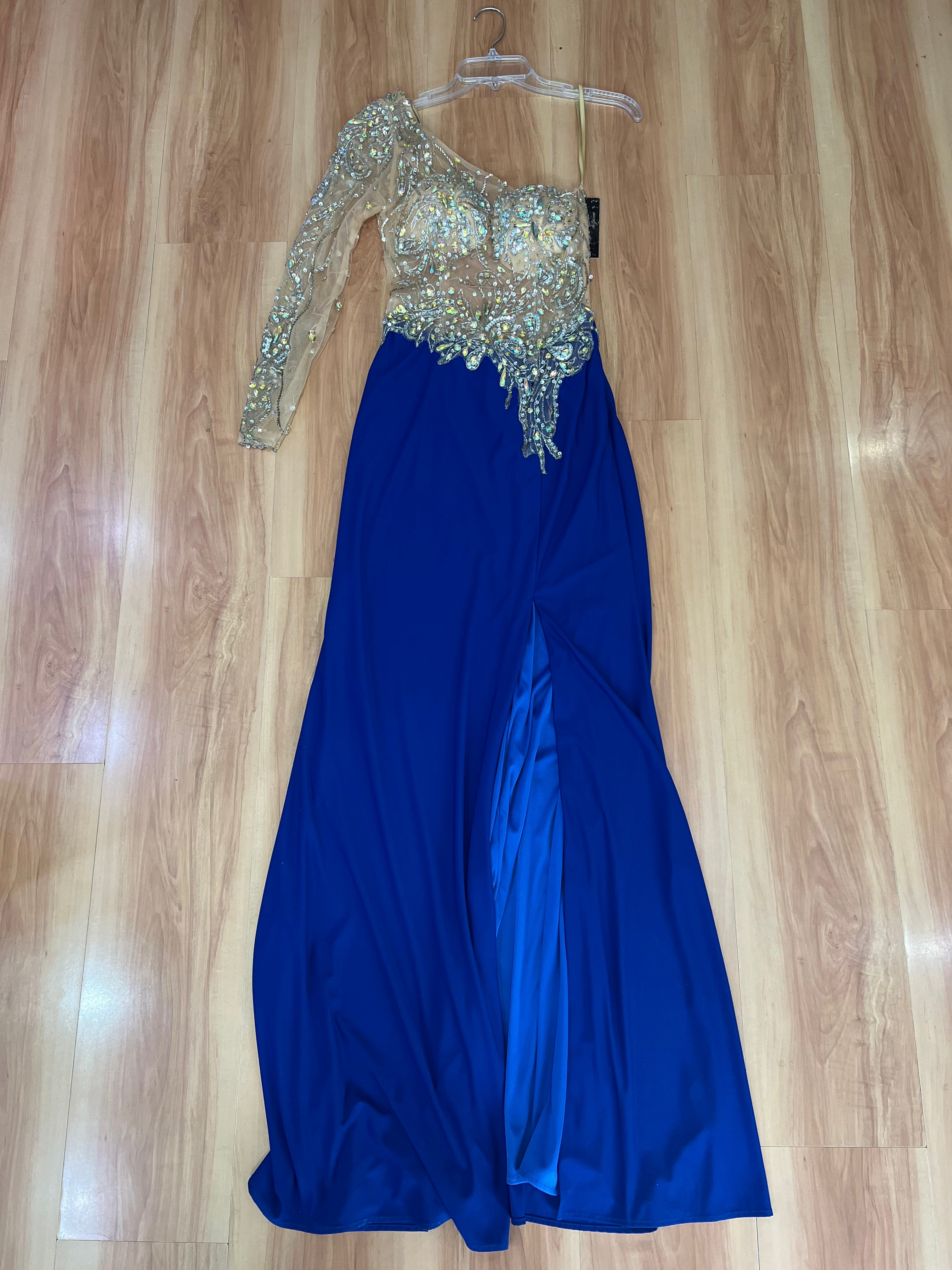 VESTIDO LARGO AZUL BORDADO