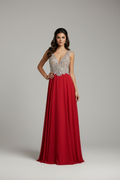 VESTIDO LARGO ROJO BORDADO 7169