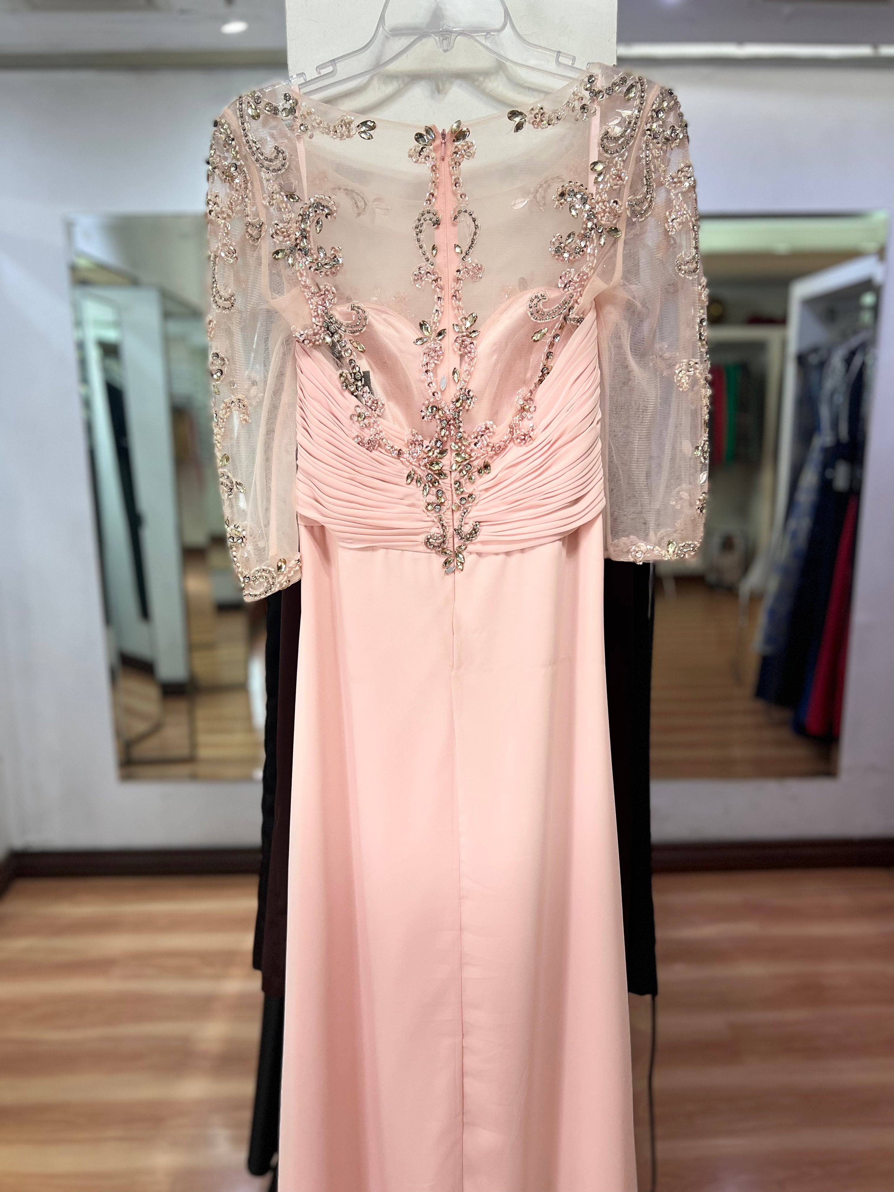 VESTIDO LARGO ROSA PEDRERÍA