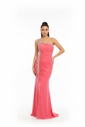 VESTIDO LARGO ROSA UN HOMBRO 5428