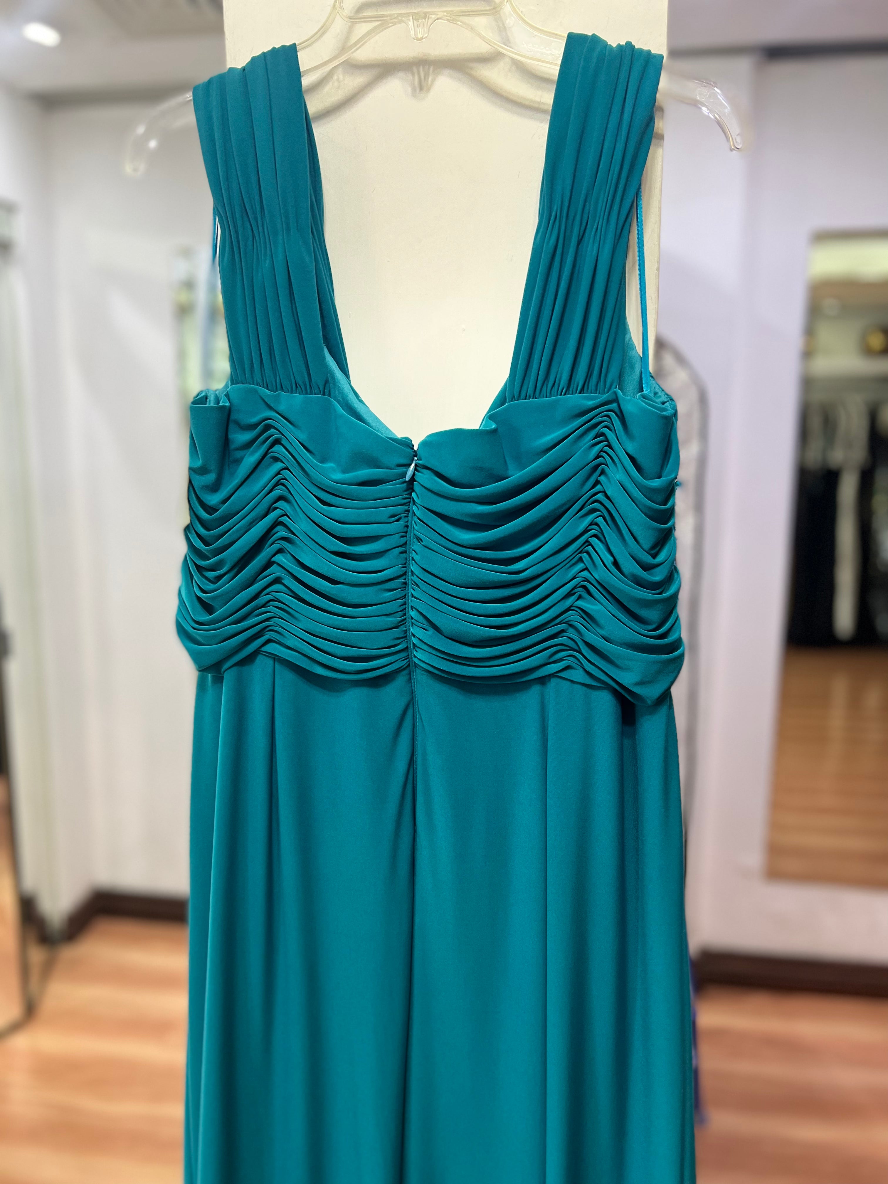 VESTIDO LARGO TURQUESA BORDADO