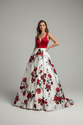 VESTIDO LARGO ROJO DE FLORES