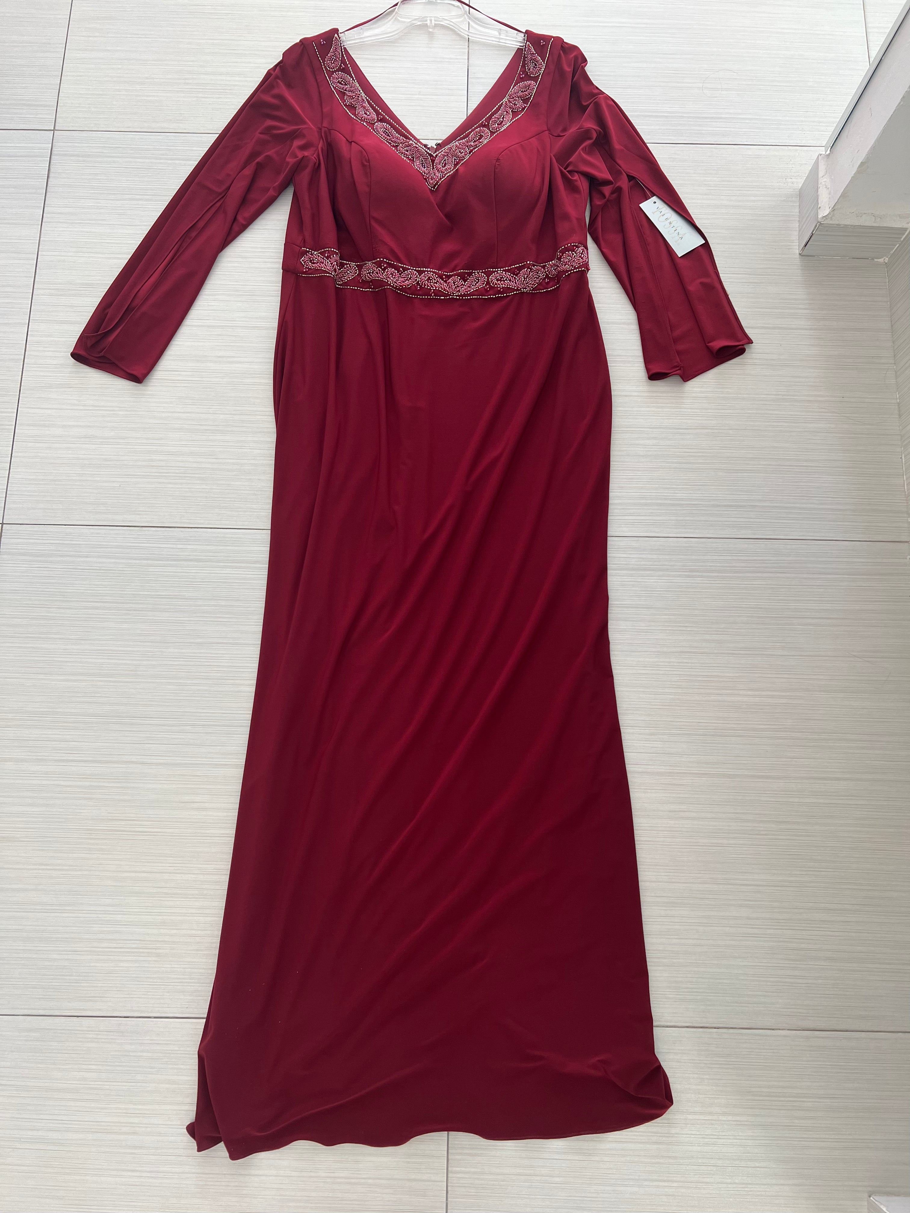 VESTIDO LARGO VINO MANGA 3/4