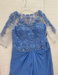 VESTIDO LARGO AZUL ENCAJE