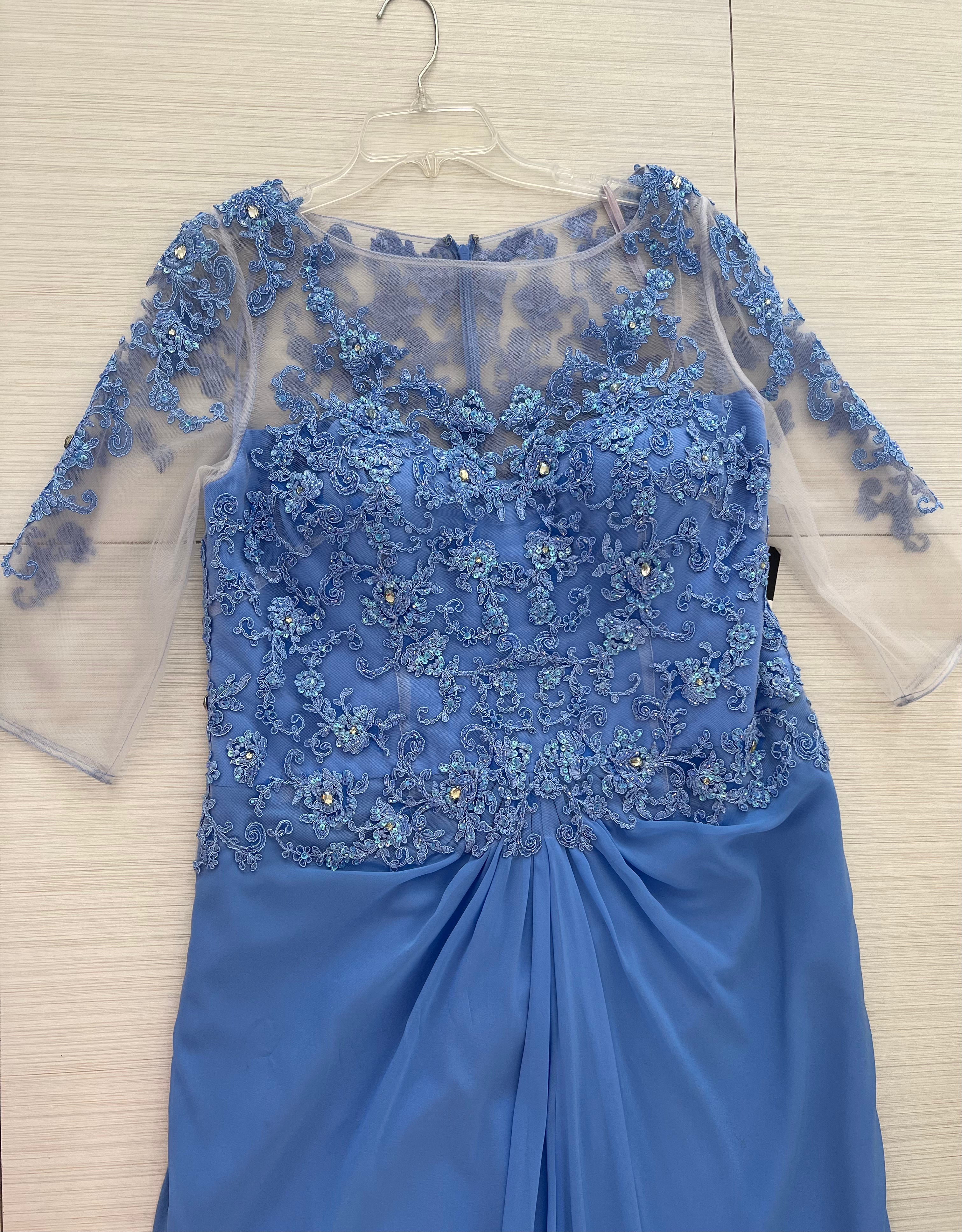 VESTIDO LARGO AZUL ENCAJE