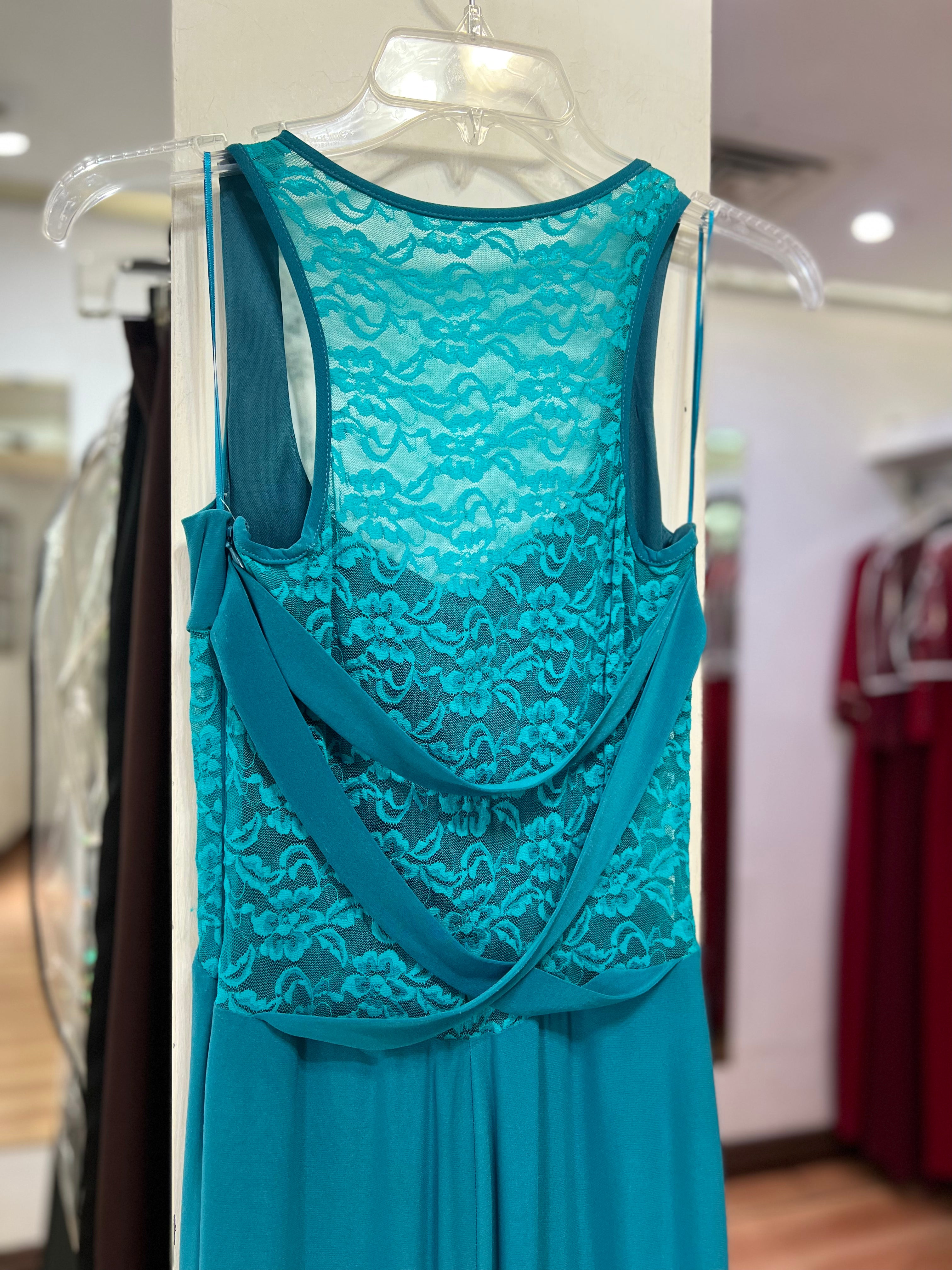 VESTIDO LARGO AQUA ENCAJE