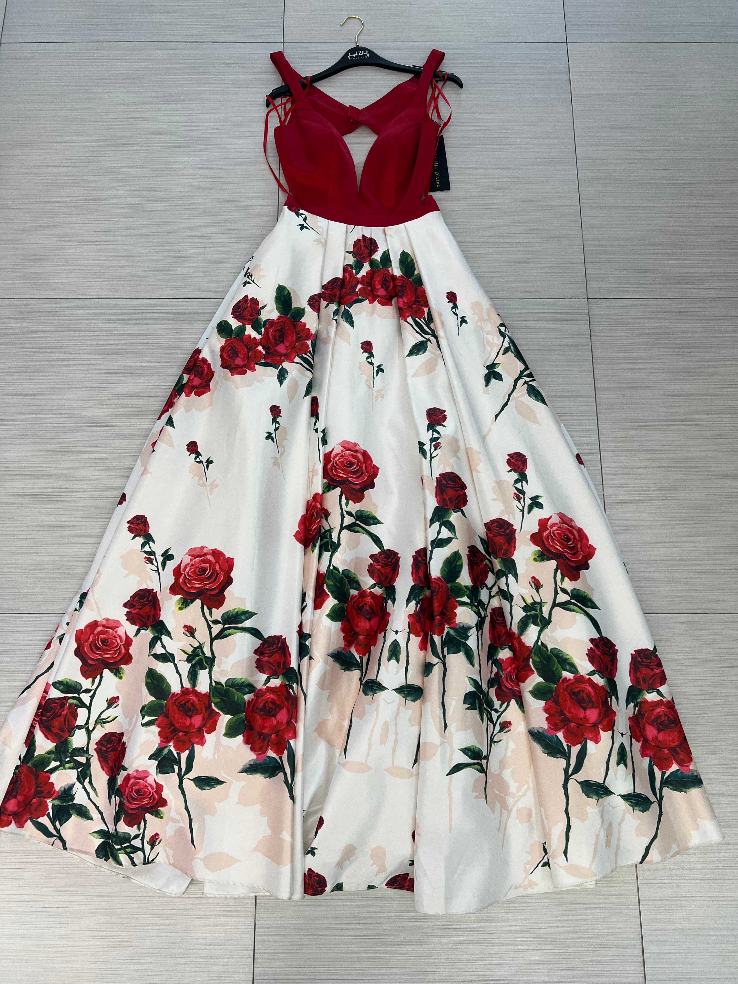 VESTIDO LARGO ROJO DE FLORES