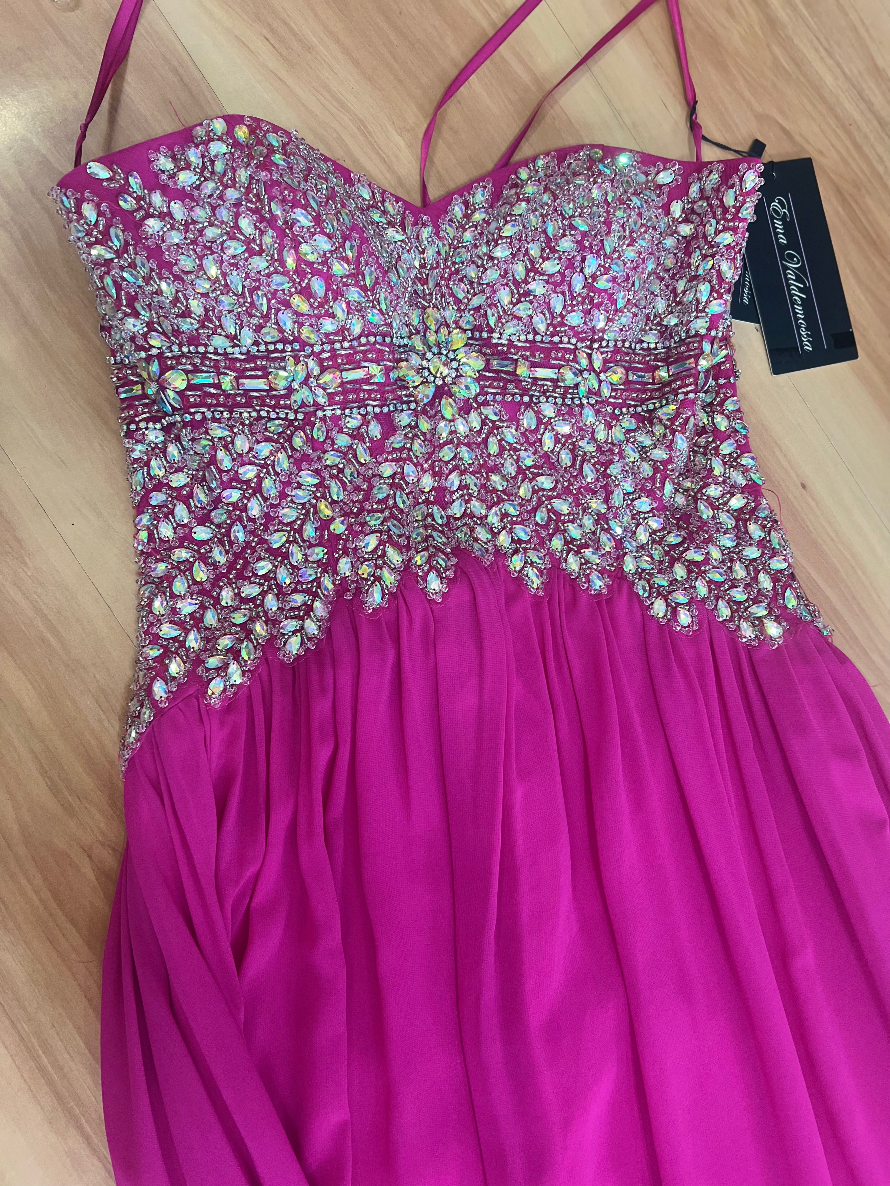VESTIDO LARGO FUCSIA PEDRERIA