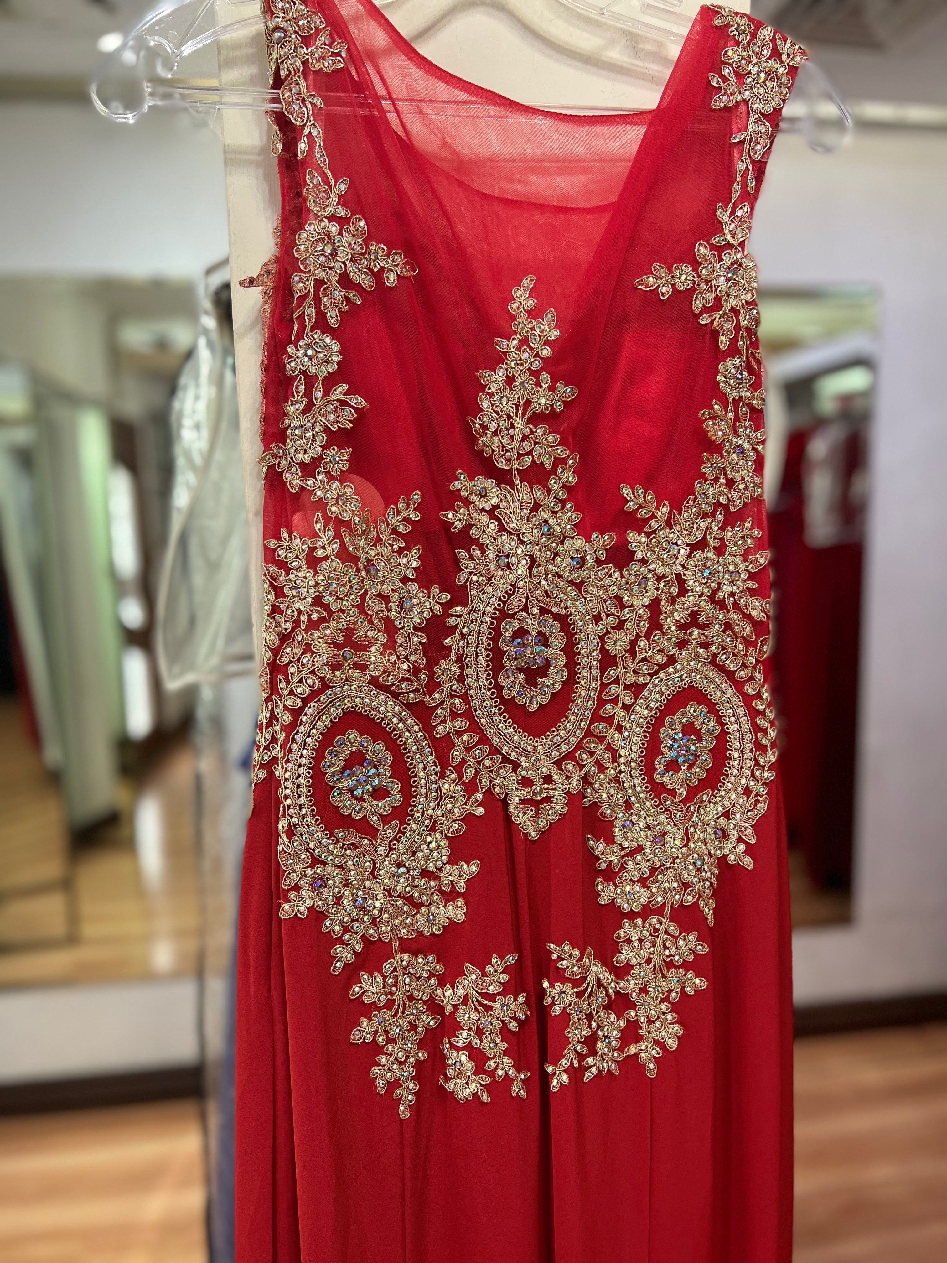VESTIDO LARGO ROJO ENCAJE