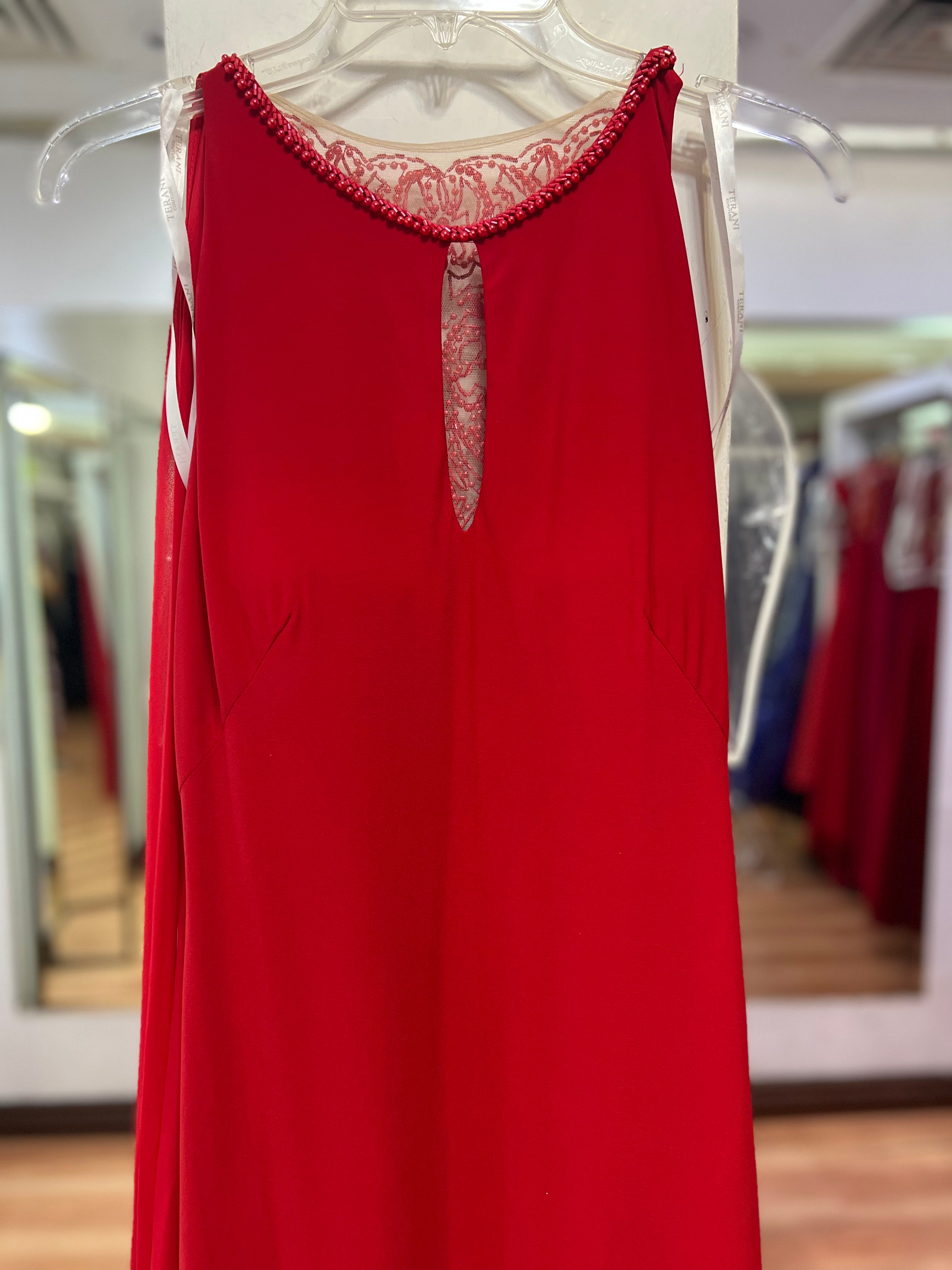 VESTIDO LARGO ROJO PEDRERÍA