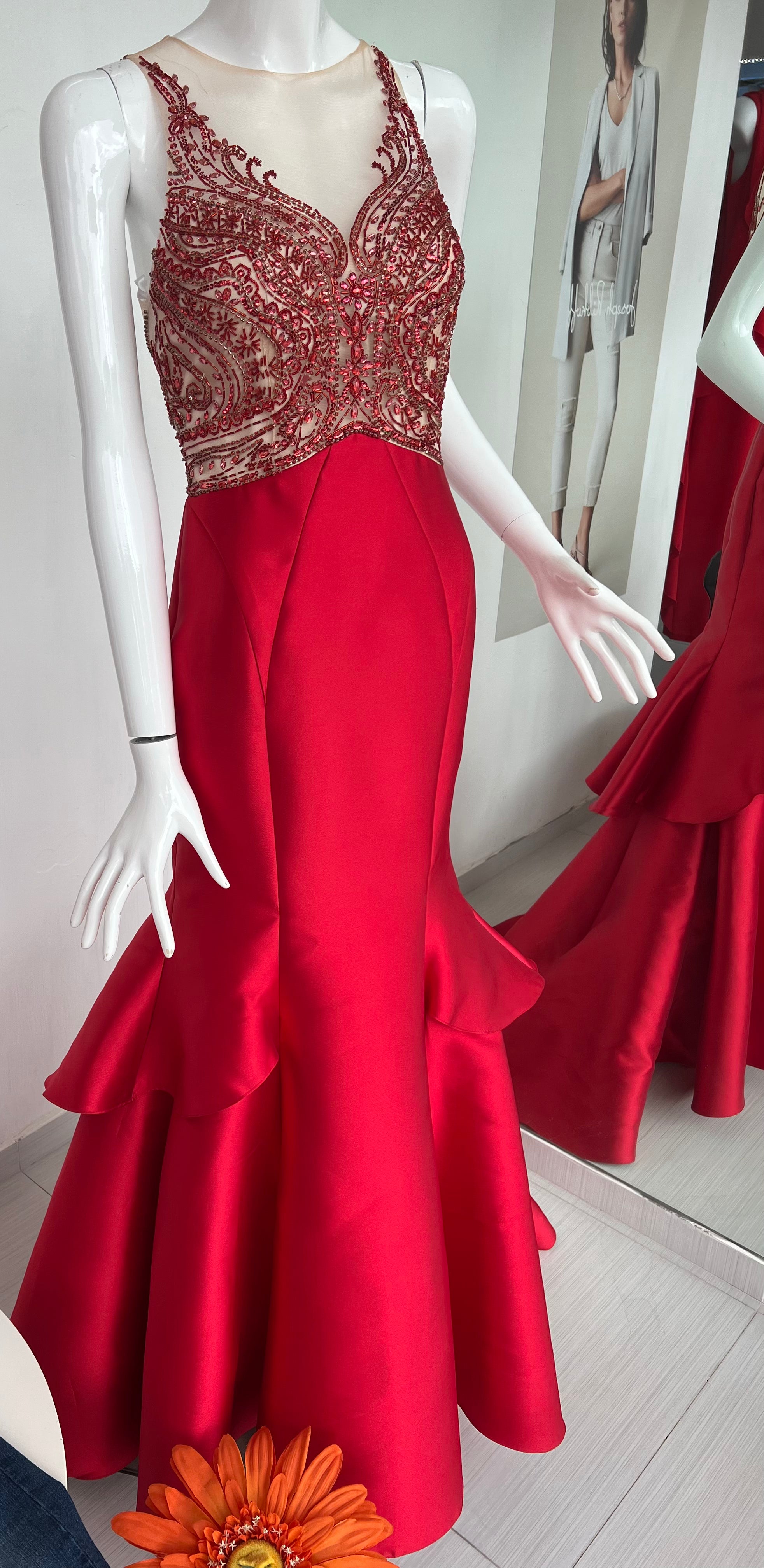 VESTIDO LARGO ROJO SIRENA