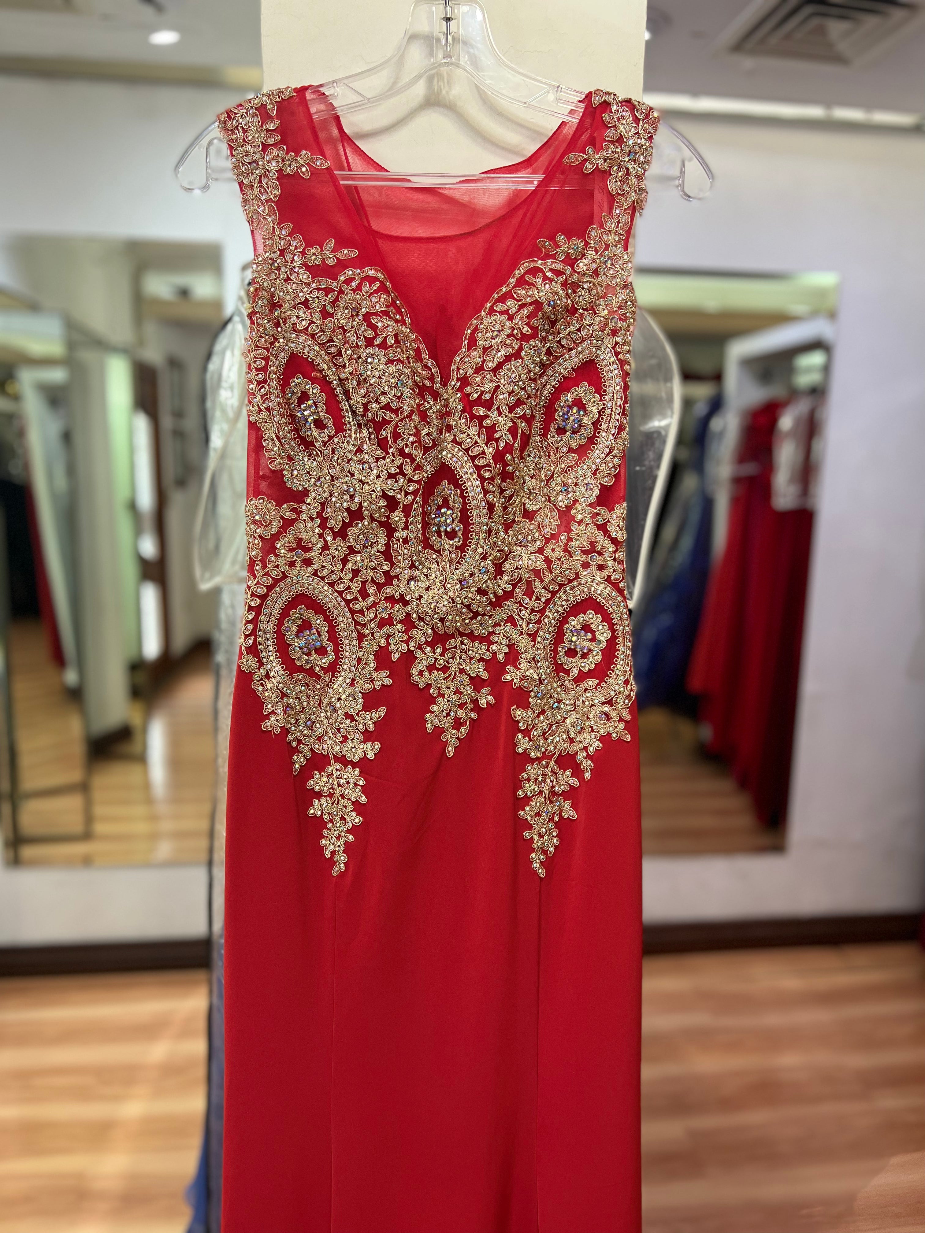 VESTIDO LARGO ROJO ENCAJE