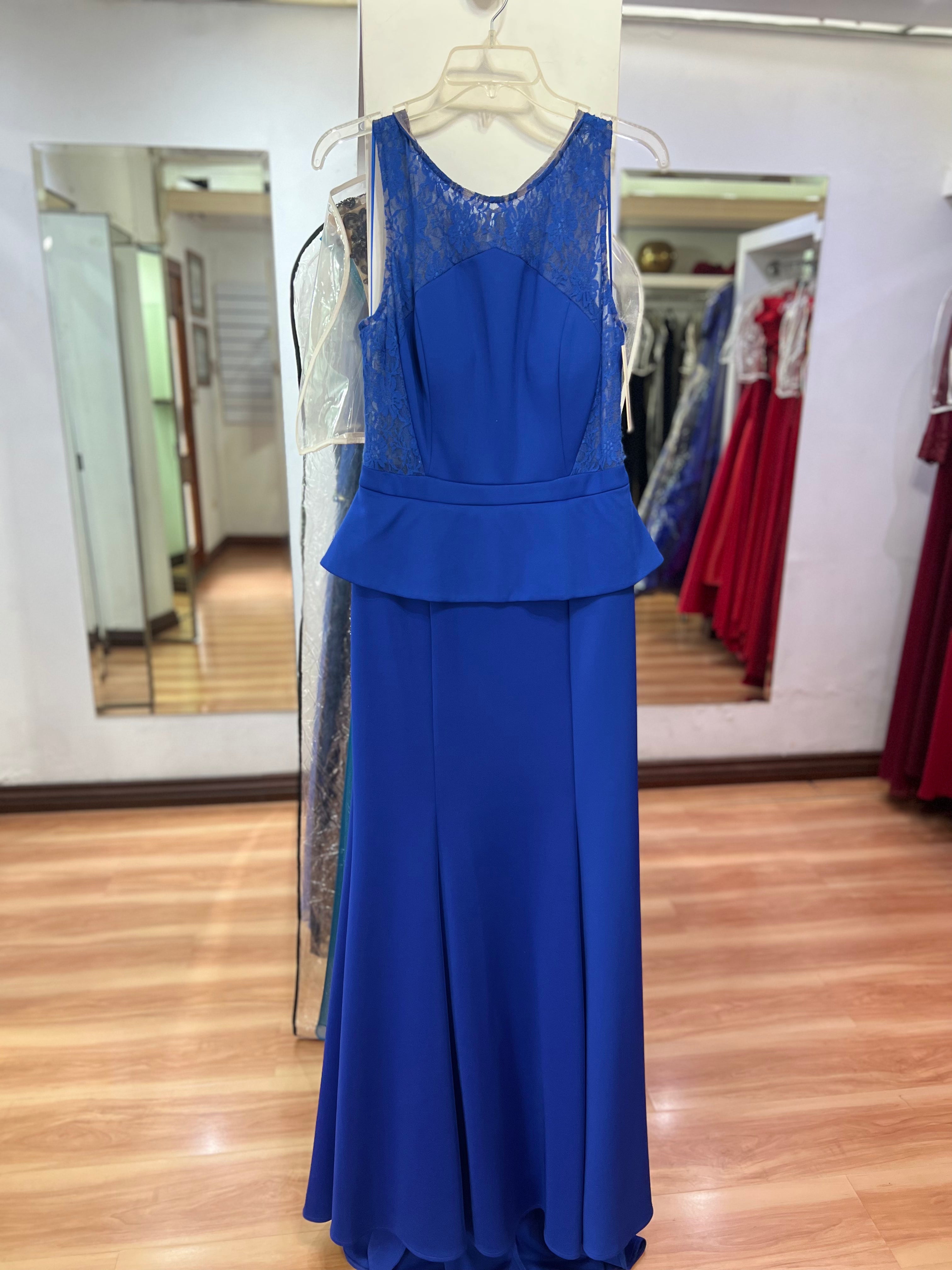 VESTIDO LARGO AZUL REY ENCAJE