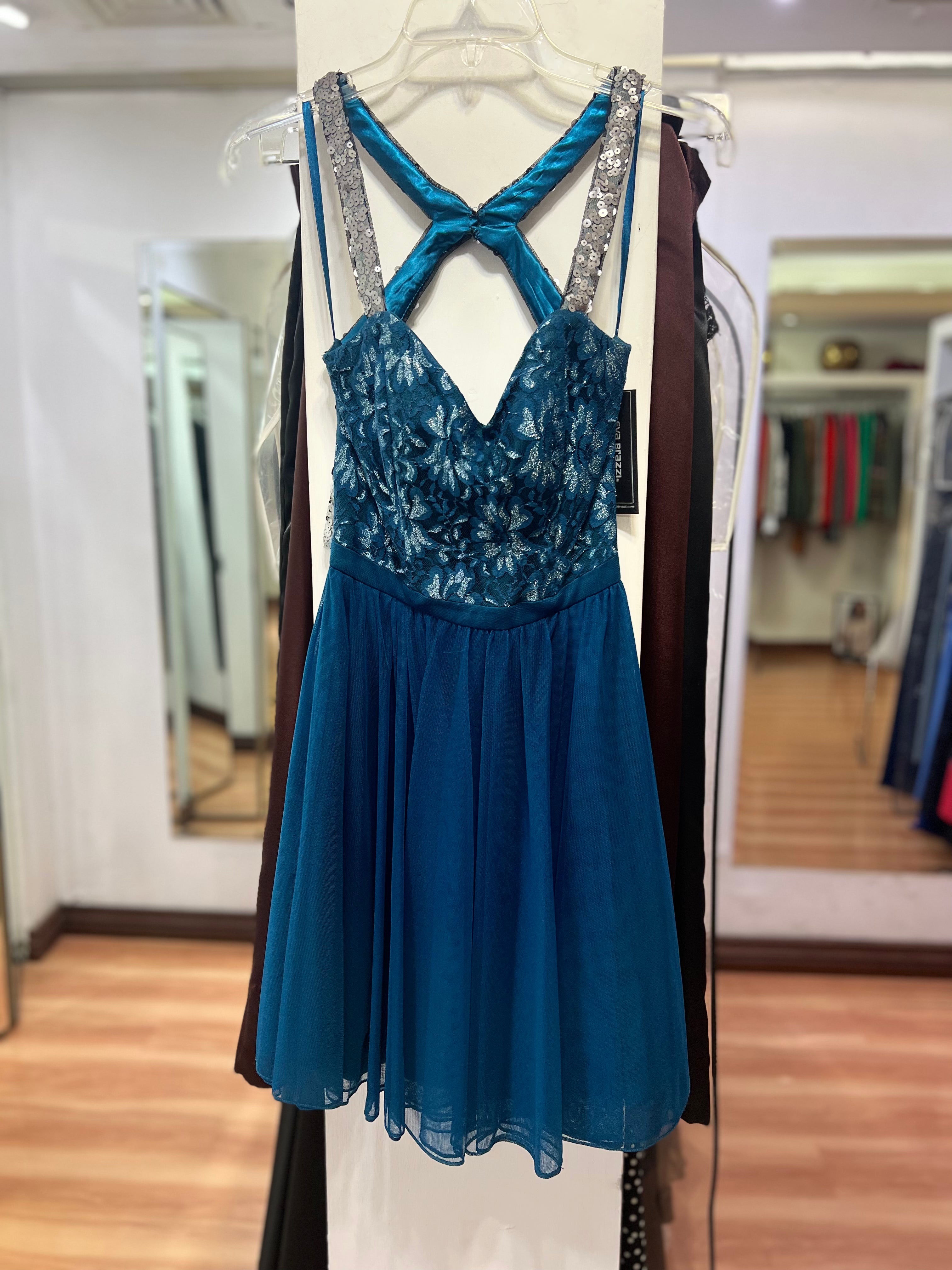VESTIDO AQUA LENTEJUELAS