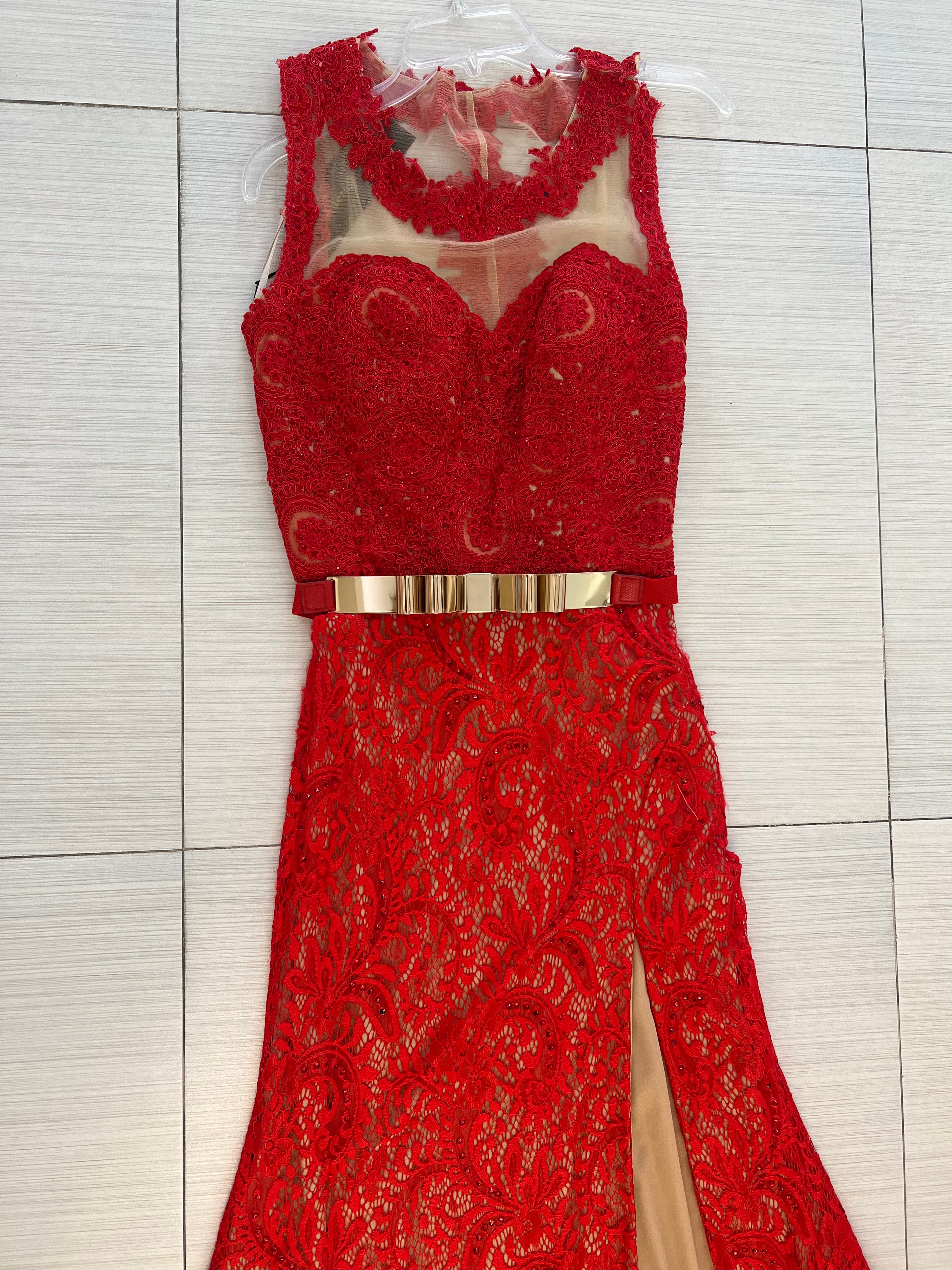 VESTIDO LARGO ROJO ENCAJE