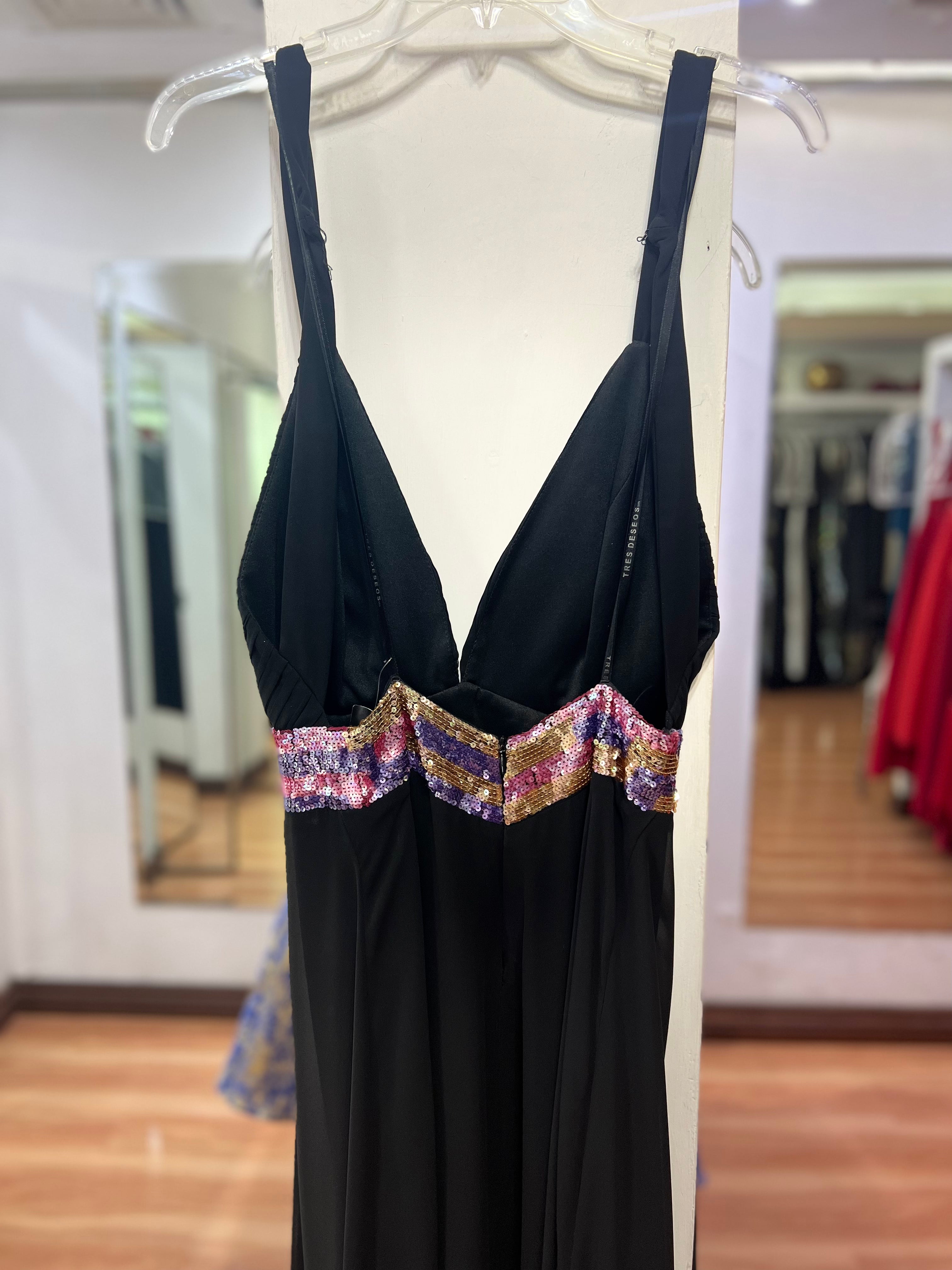VESTIDO LARGO NEGRO LENTEJUELAS