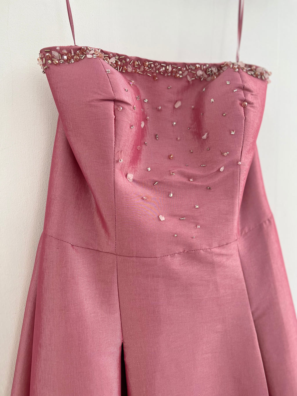 VESTIDO LARGO ROSA STRAPLESS