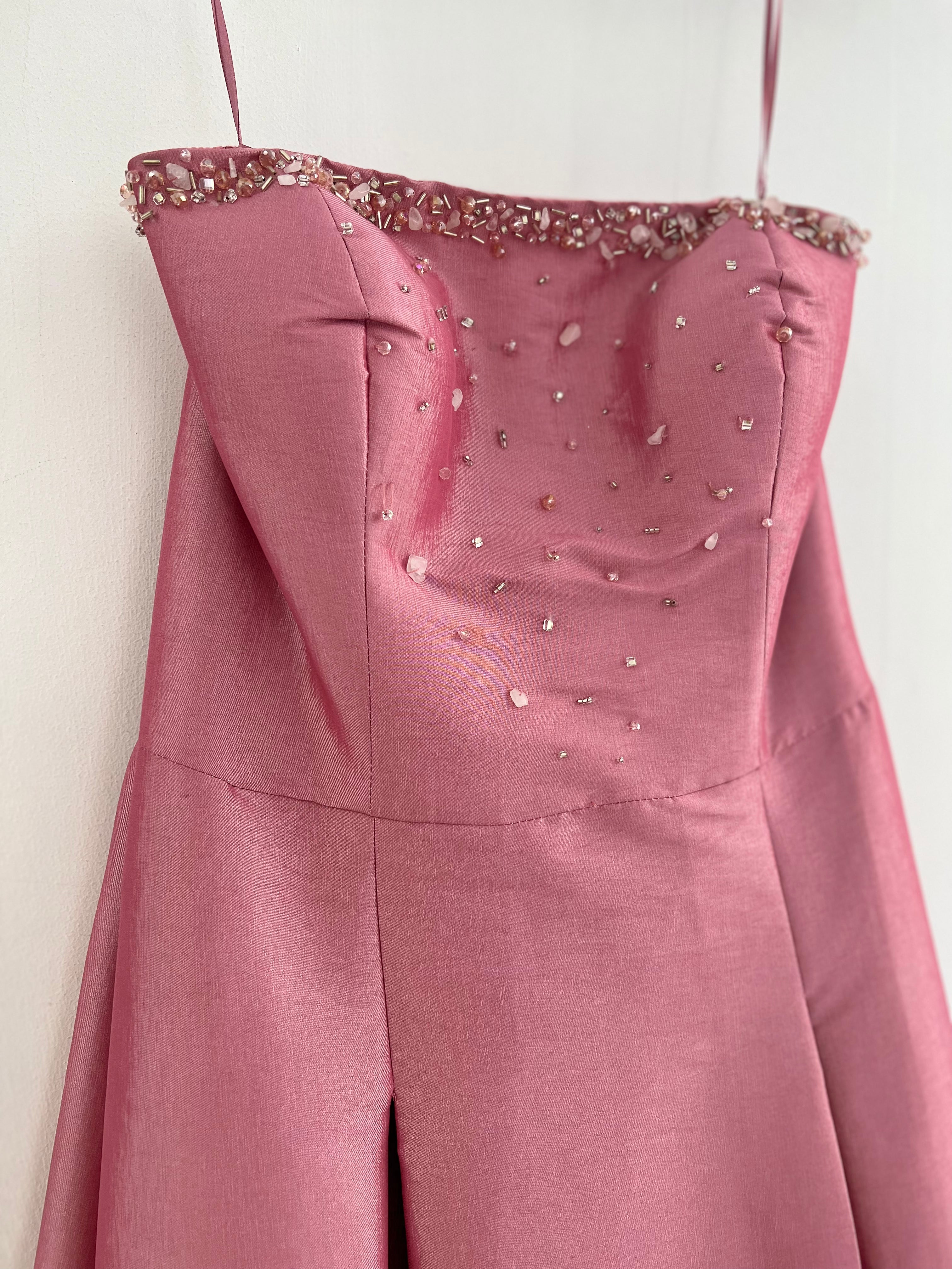 VESTIDO LARGO ROSA STRAPLESS
