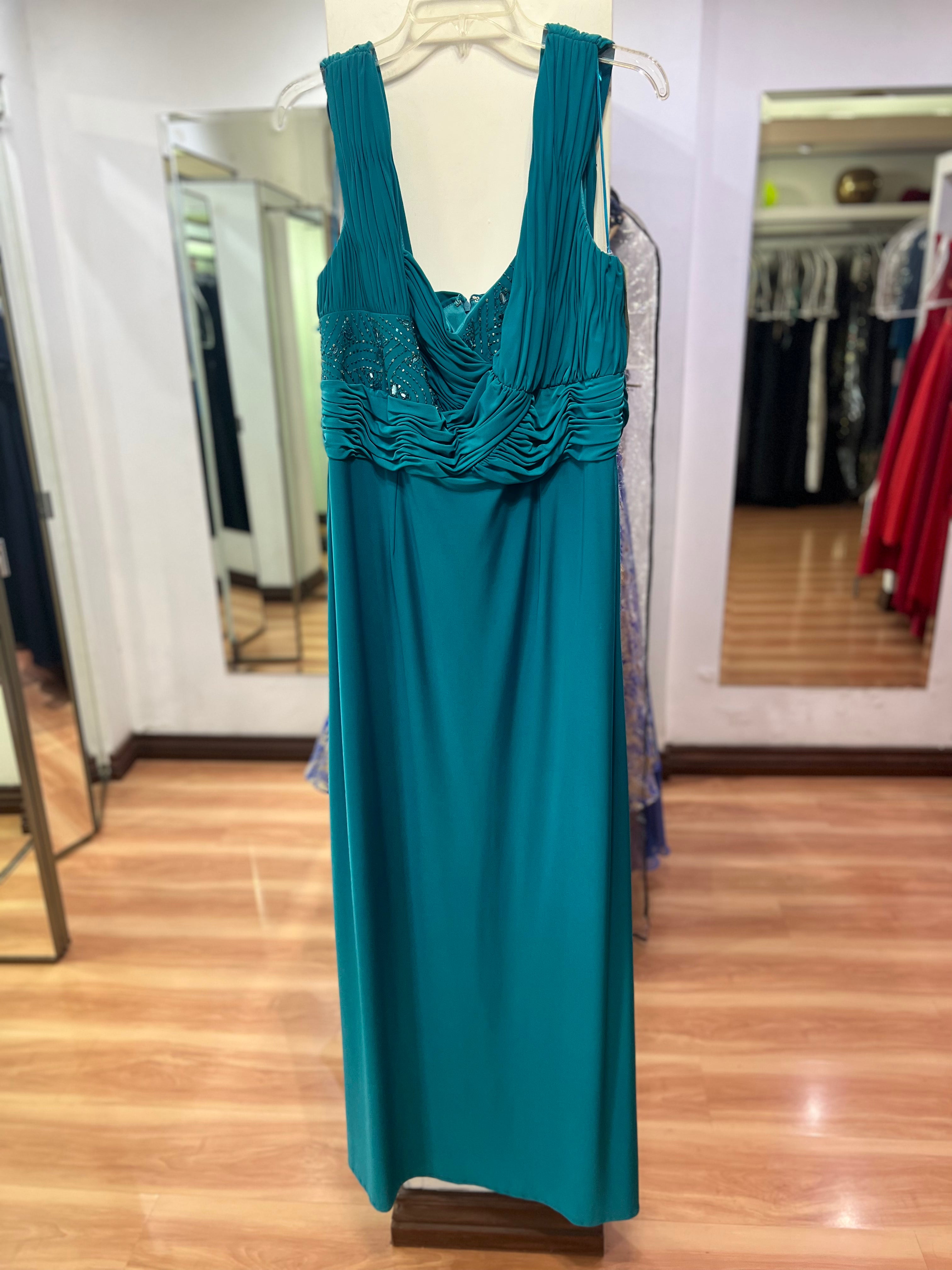 VESTIDO LARGO TURQUESA BORDADO