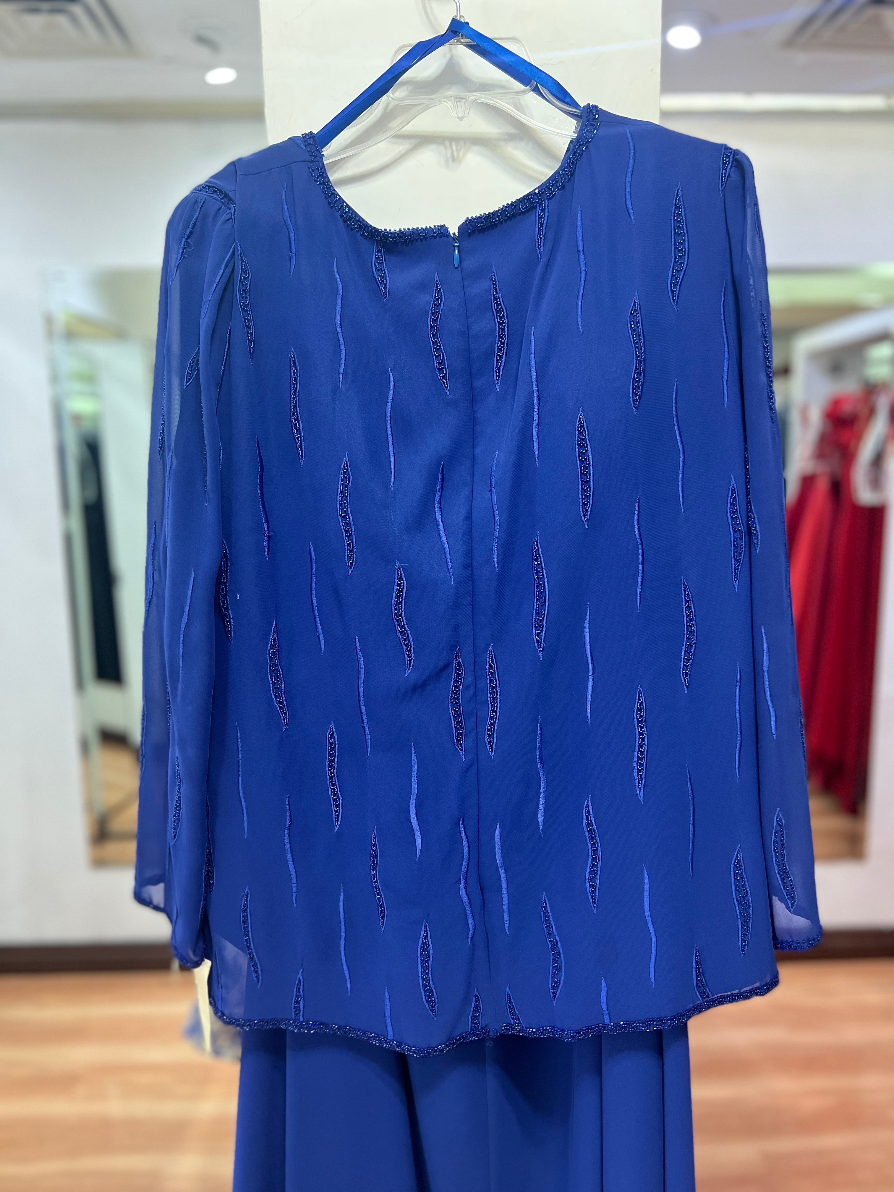 VESTIDO LARGO AZUL BORDADO