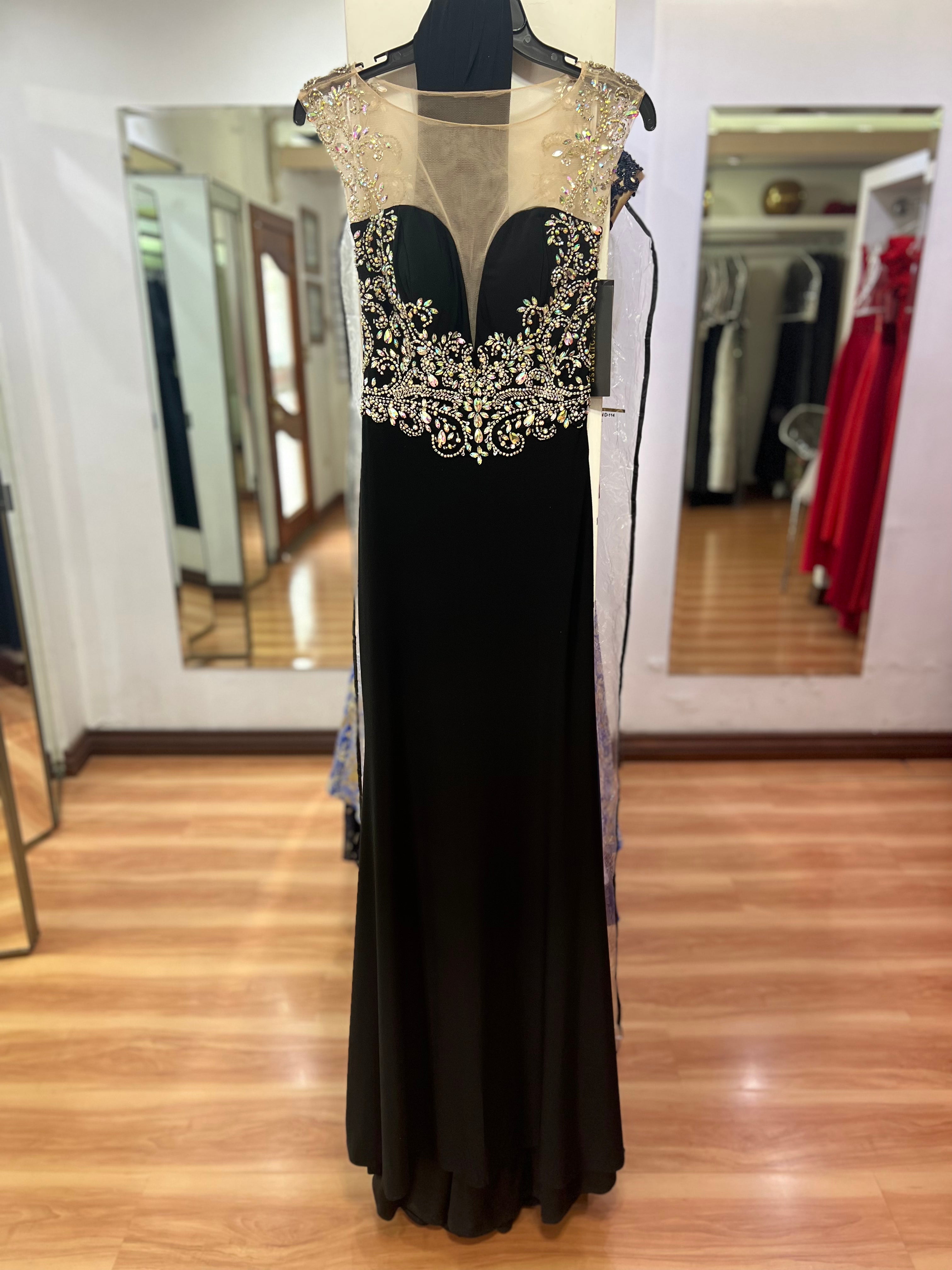 VESTIDO LARGO NEGRO BORDADO