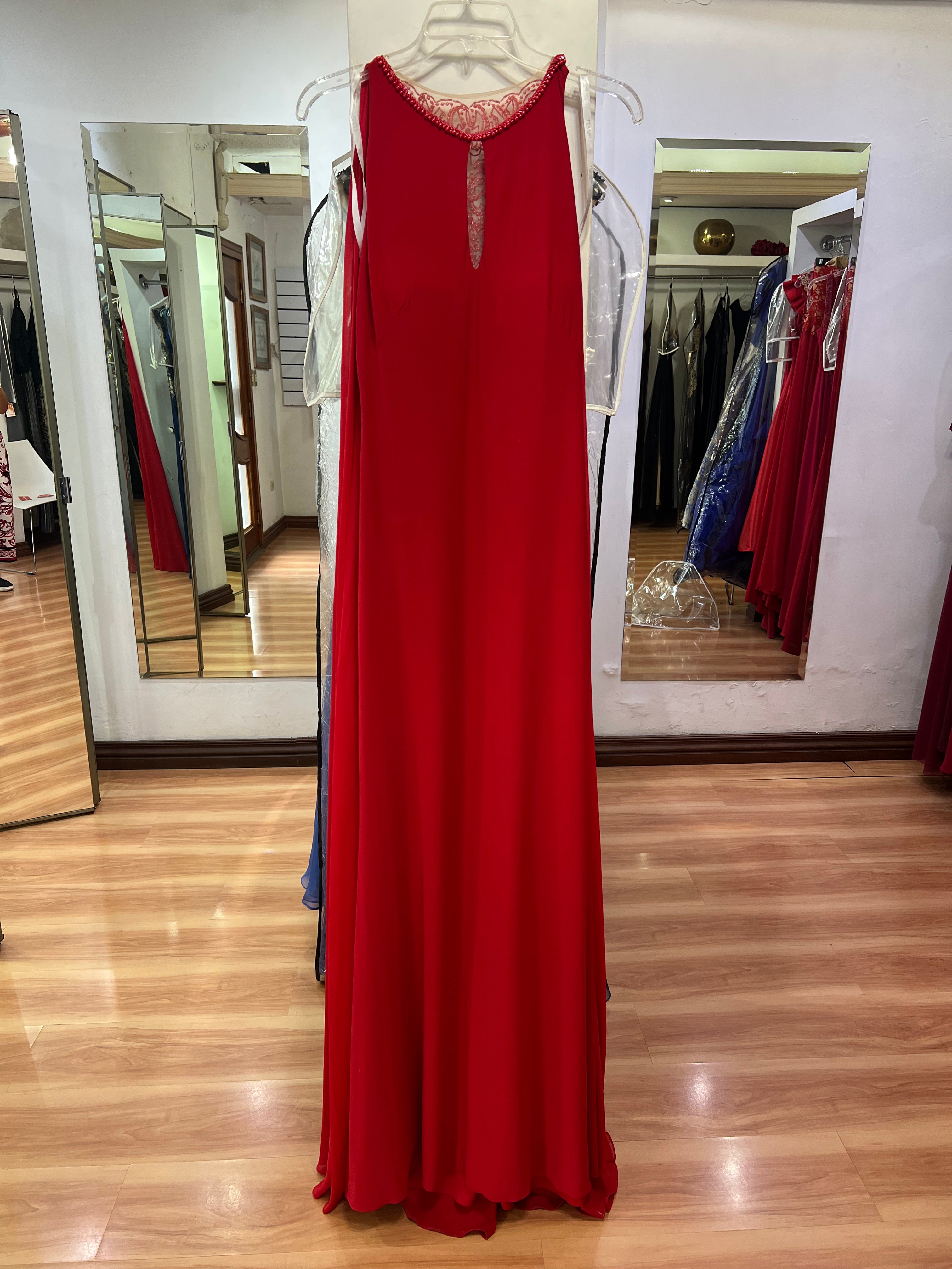 VESTIDO LARGO ROJO PEDRERÍA