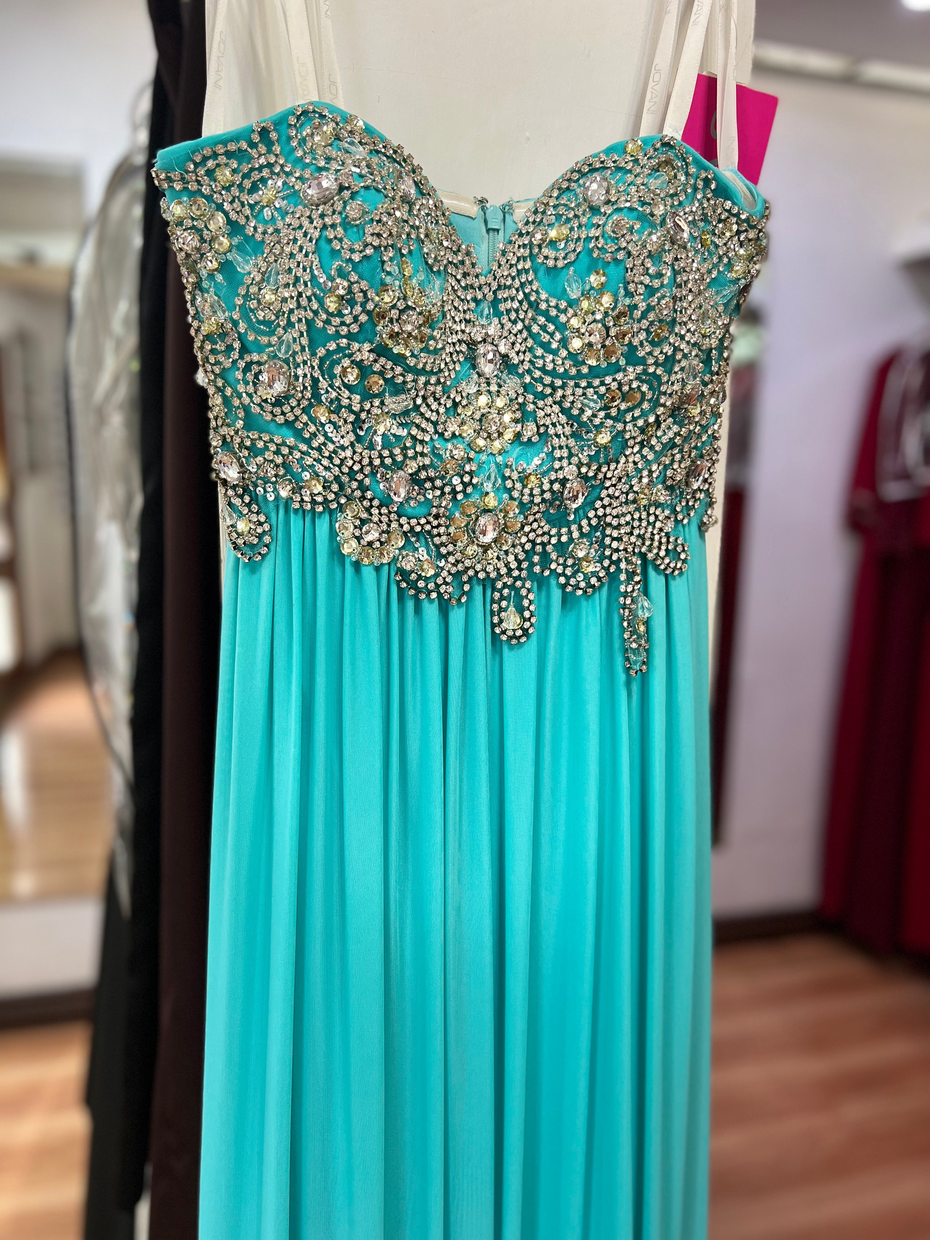 VESTIDO LARGO AZUL BORDADO